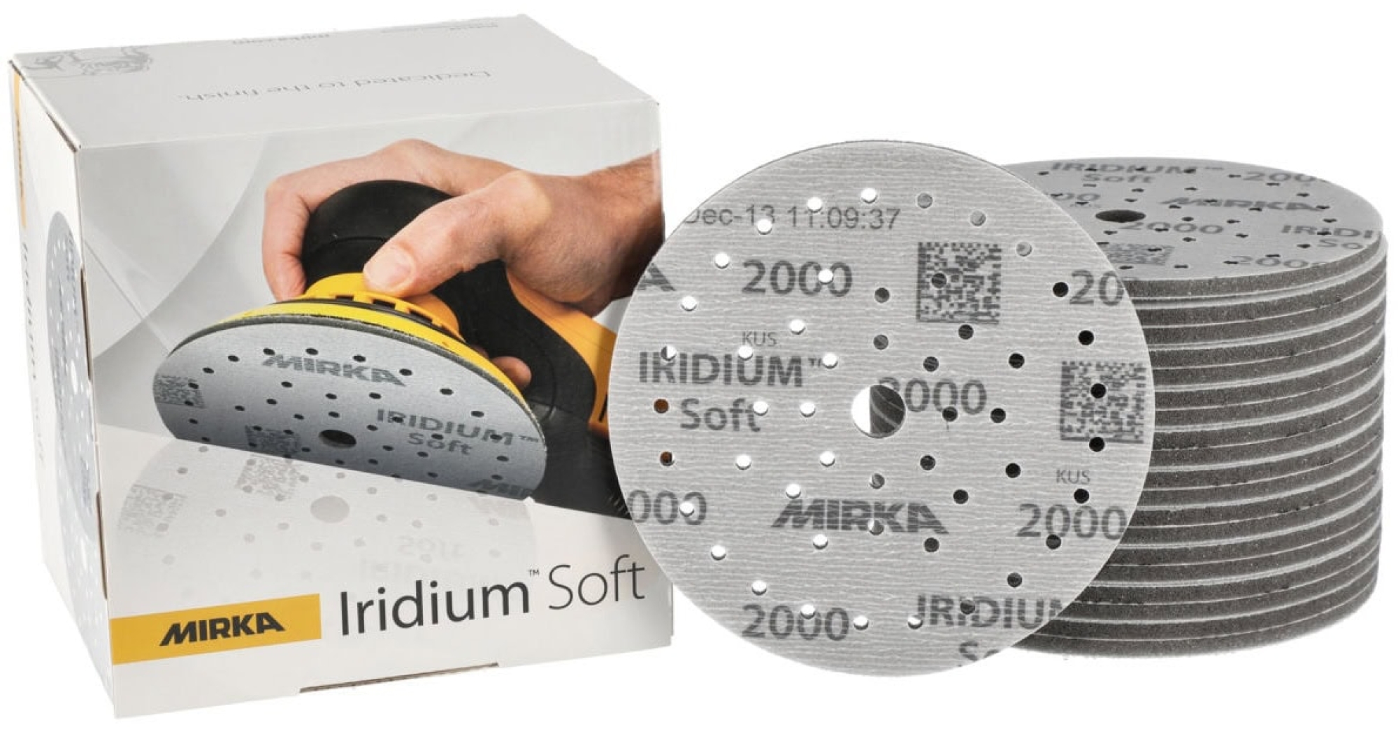 Preview: Mirka® Iridium® Soft Schleifscheibe 249M102094, Ø 150 mm, Dicke: 5 mm, P1500, A (Aluminiumkorn), Multilochung, Kletthaftend, Für Lackschliff & Grundierungsschliff