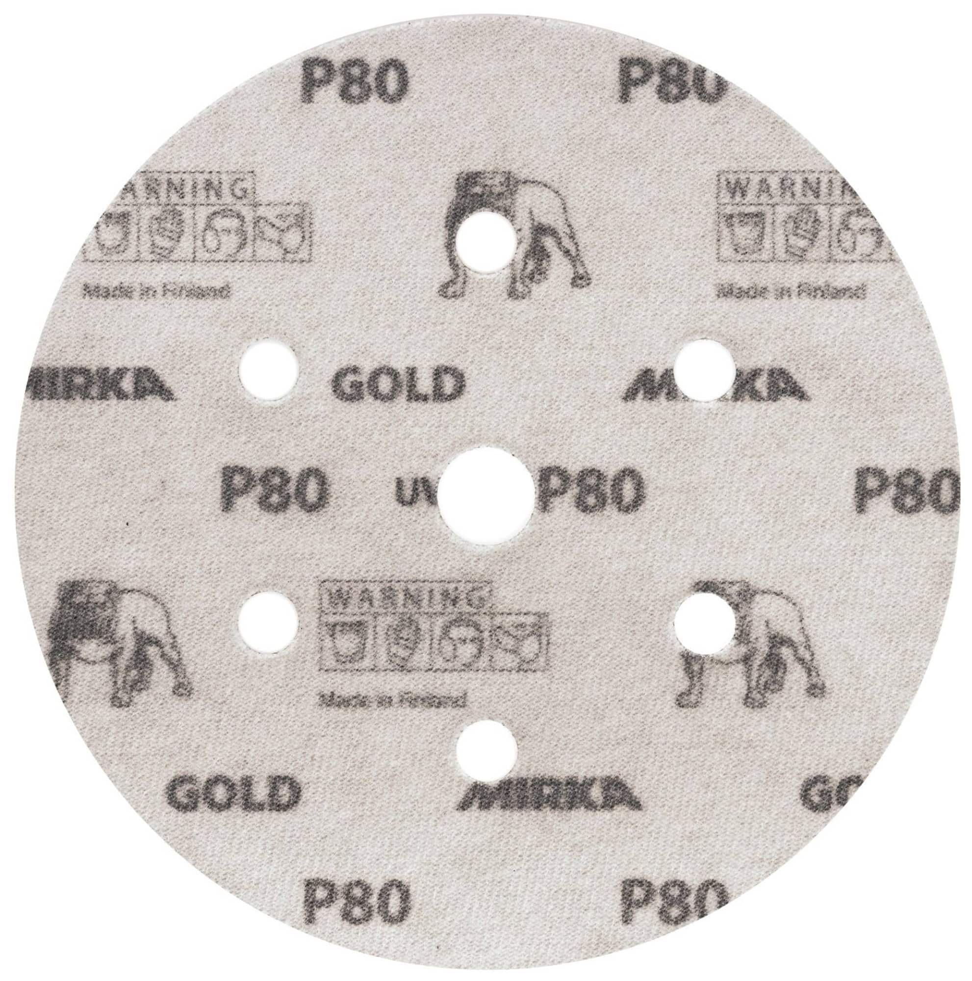 Mirka® Gold 2362809918, Ø 150 mm, P180, 7-fach gelocht, Kletthaftend, Schleifscheibe mit Aluminiumkorn