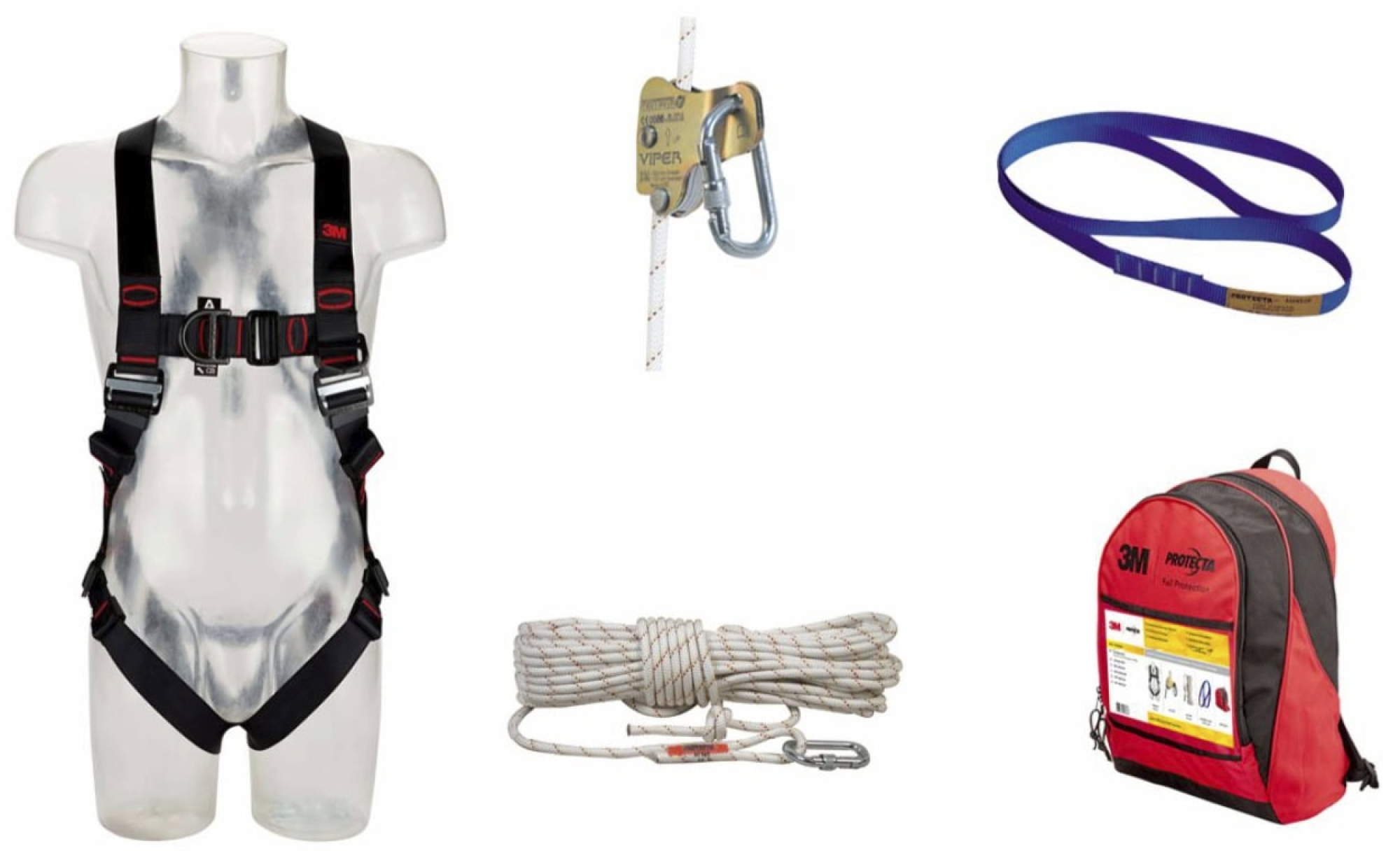 3M™ Protecta® Vertikal Set 1150506, Größe M/L, Vertikales Seilsicherungssystem mit Anschlageinrichtung, Auffanggurt, Seilklemme, 15 m Sicherungsseil und Rucksack