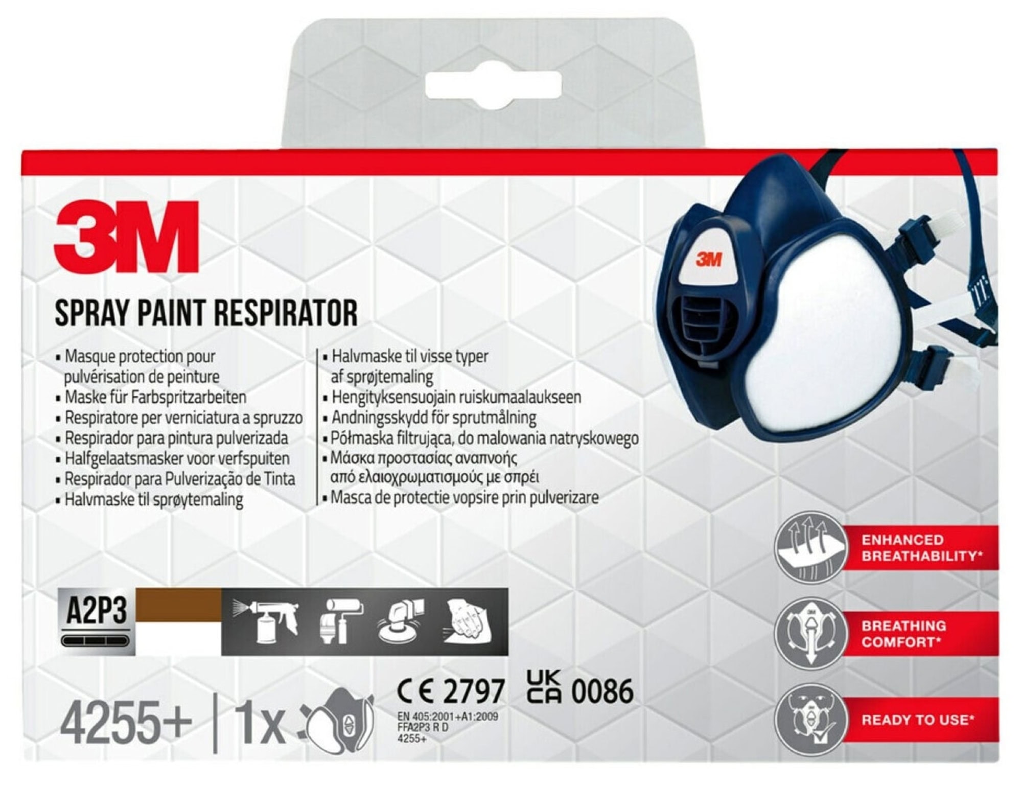 3M™ 4255+, Komplett Halbmaske 4255+, FFA2P3 R D, Wartungsfrei & Gebrauchsfertig, Einzelhandels Packung mit EAN Label