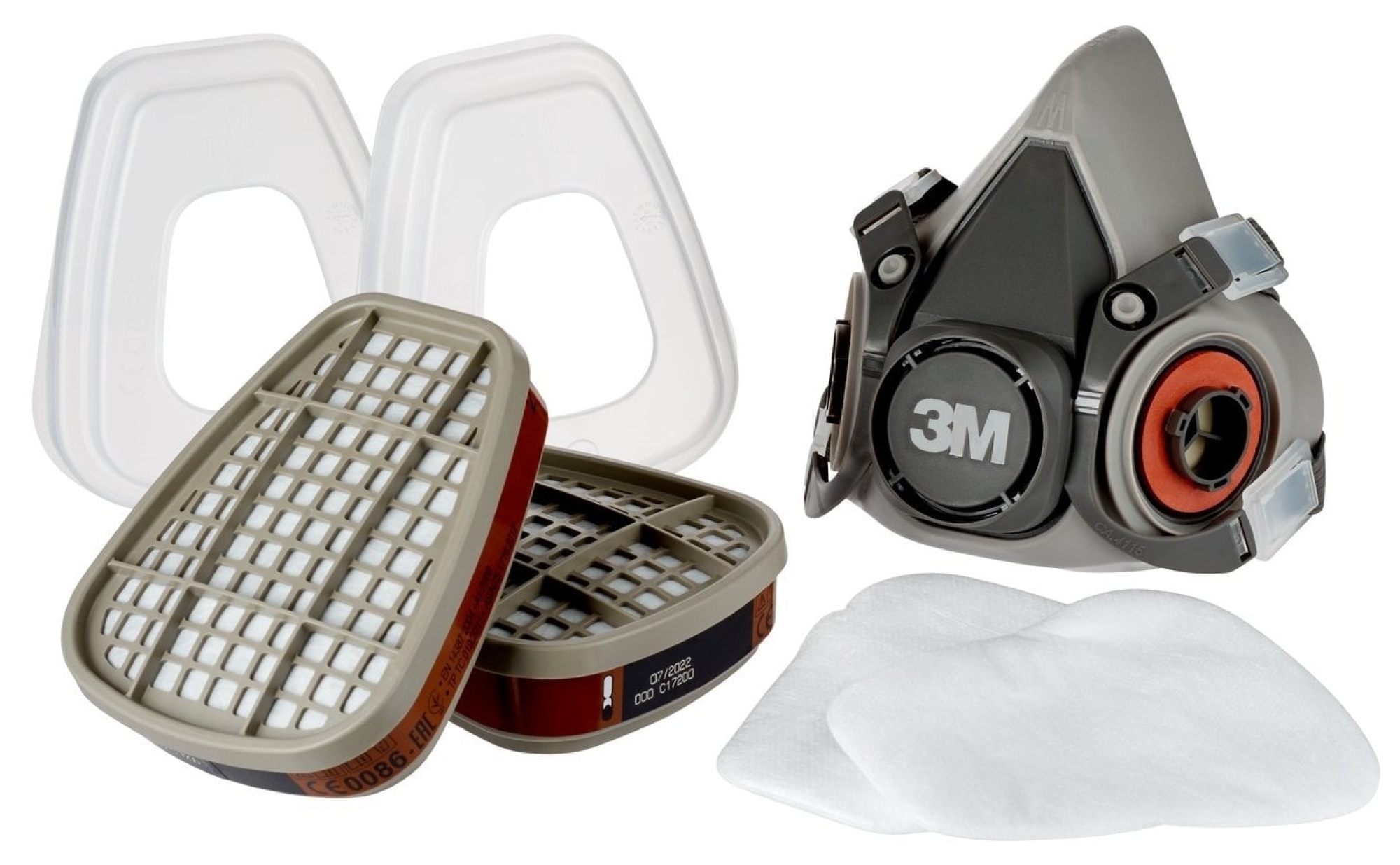 Preview: 3M™ Atemschutzmaskenset 6002-Kit, Größe M, A2P2 R Filterset, Bajonett-Klick Filteranschluss