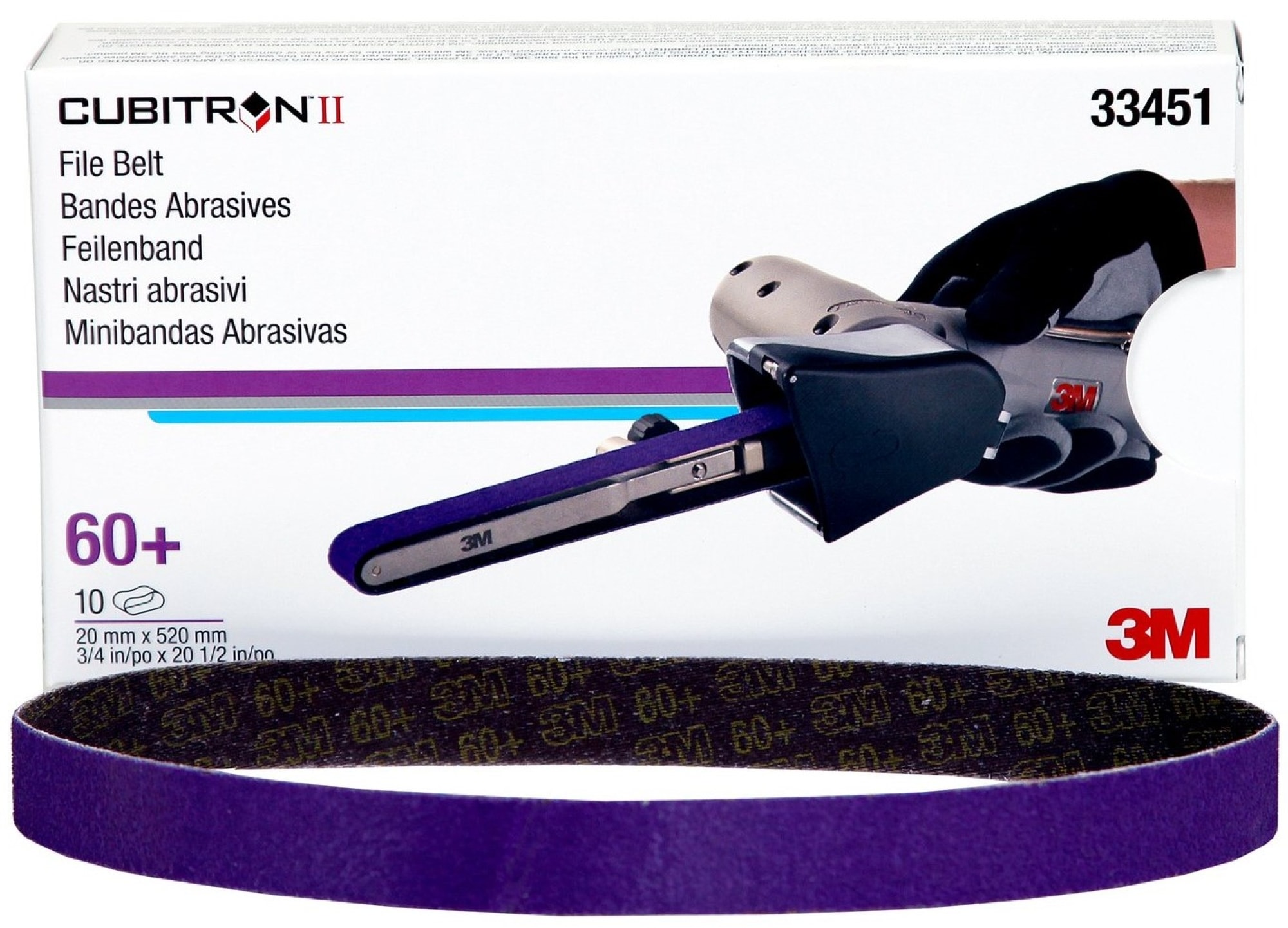 3M™ Cubitron™ II 786F 33451, 20 mm x 520 mm, 60+, YF-Polyester, Universal Schleifband mit Präzisions-Keramikkorn