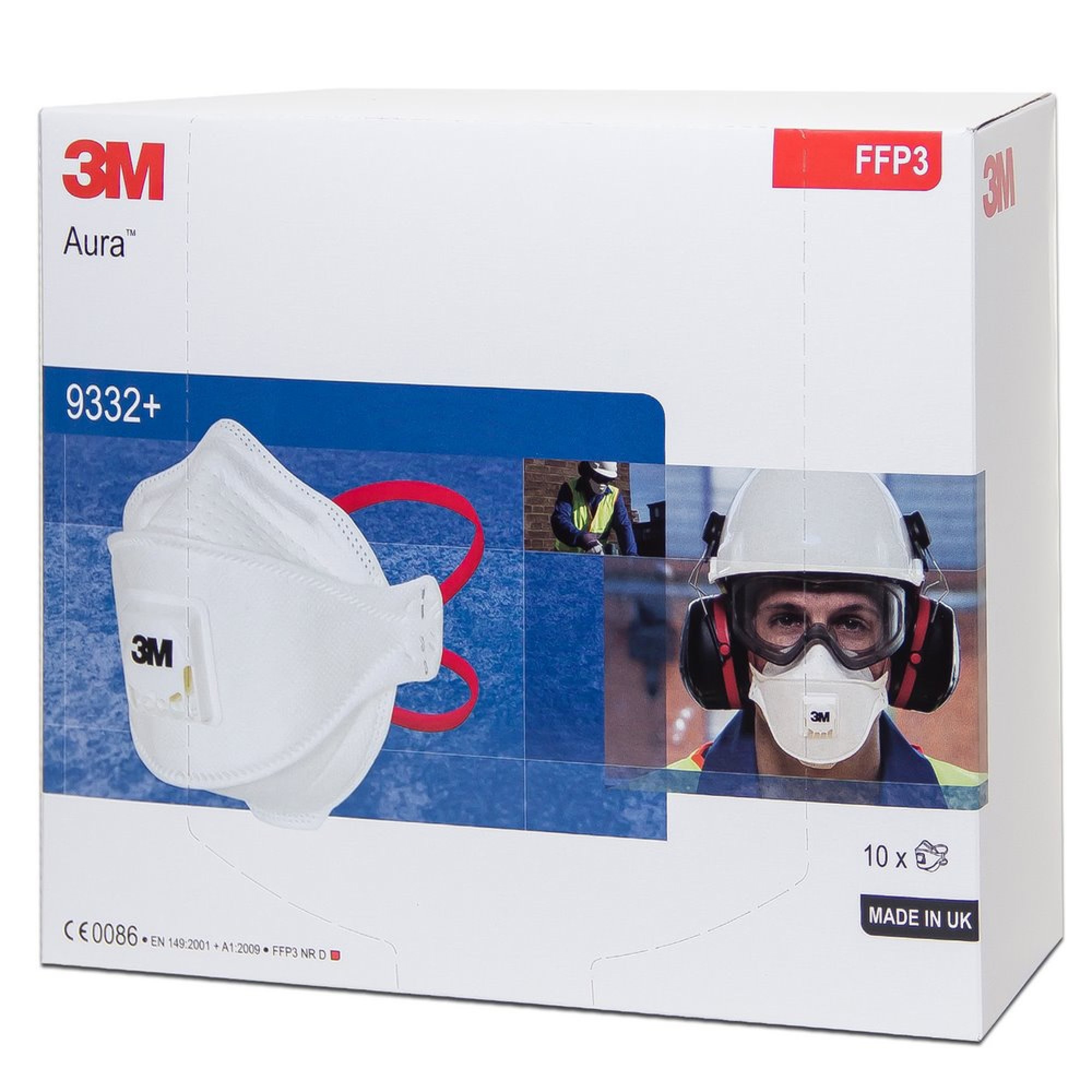 3M™ Aura™ Atemschutzmaske 9332+ FFP3 NR D mit Cool-Flow Ausatemventil, Industrievariante, Hygienisch einzelverpackt