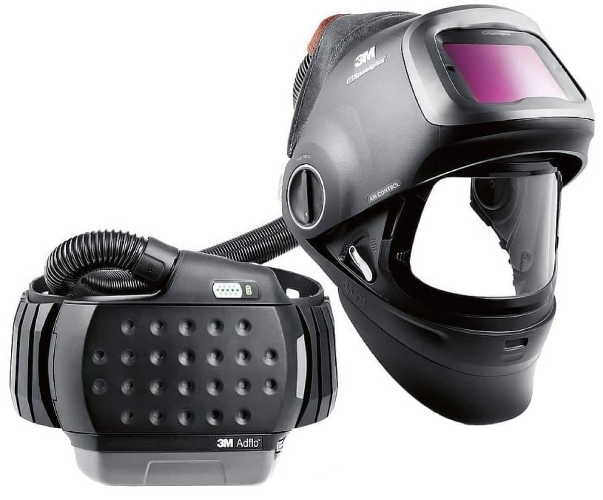 3M™ Speedglas™ Schweißmaske G5-01 mit Schweißfilter G5-01/03NC und Adflo™ High-Altitude Gebläseeinheit, 617810, inkl. QRS-Luftschlauch und Tasche, TH3, 4A/3B, Kopfband + Textilkopfschutz; Teile: [617800 + 630010]