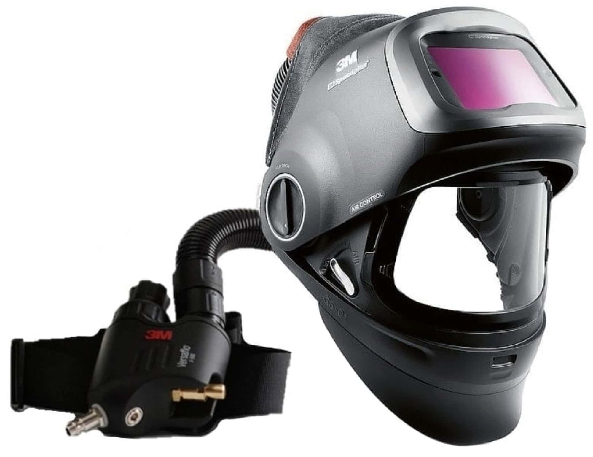 3M™ Speedglas™ Schweißmaske G5-01 mit Schweißfilter G5-01/03NC und Versaflo™ V-500E Drucklufteinheit, 618811, inkl. QRS-Luftschlauch und Tasche, TH3, 4A/3B, Kopfband + Textilkopfschutz; Teile: [611100 + 630010 + 834016 + 790105 + V500E]