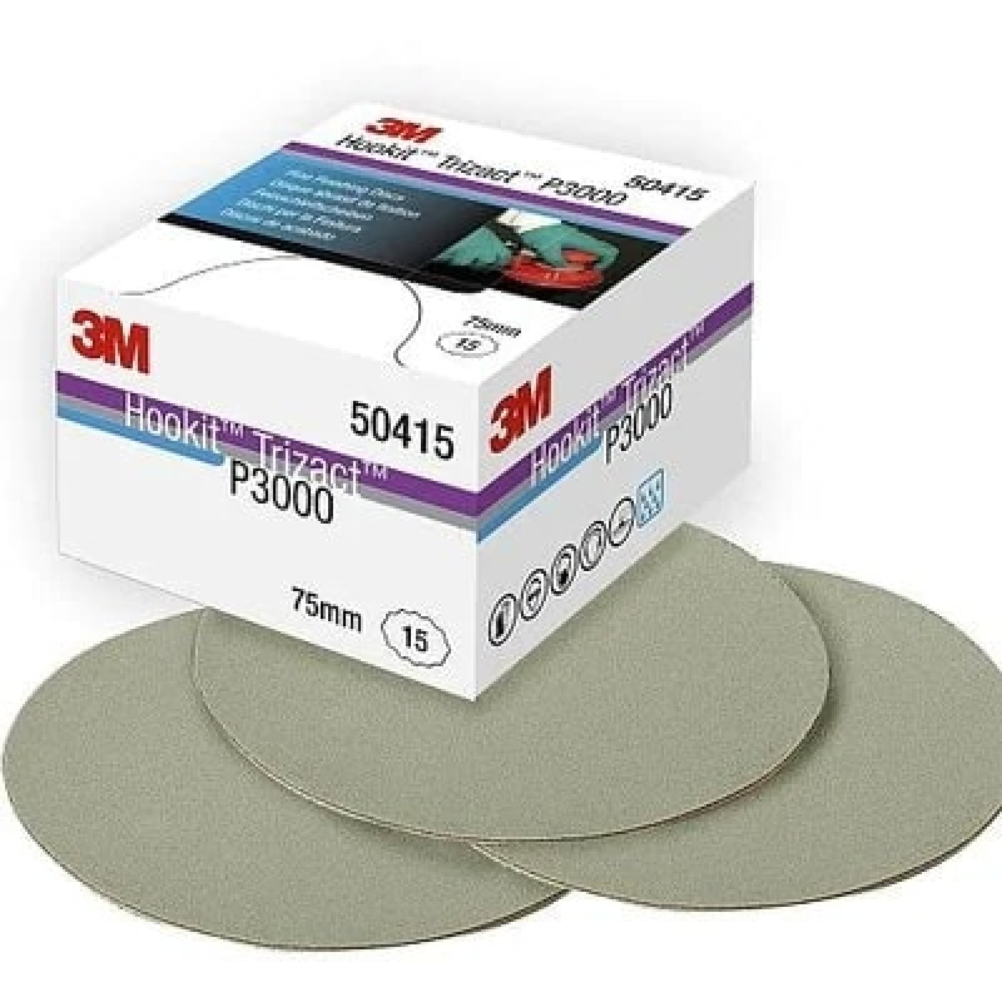 3M™ Trizact™ Hookit™ 443SA 50415, Ø 75 mm, P3000, Grau, Kletthaftend, Feinschleifscheibe mit Siliziumkorn