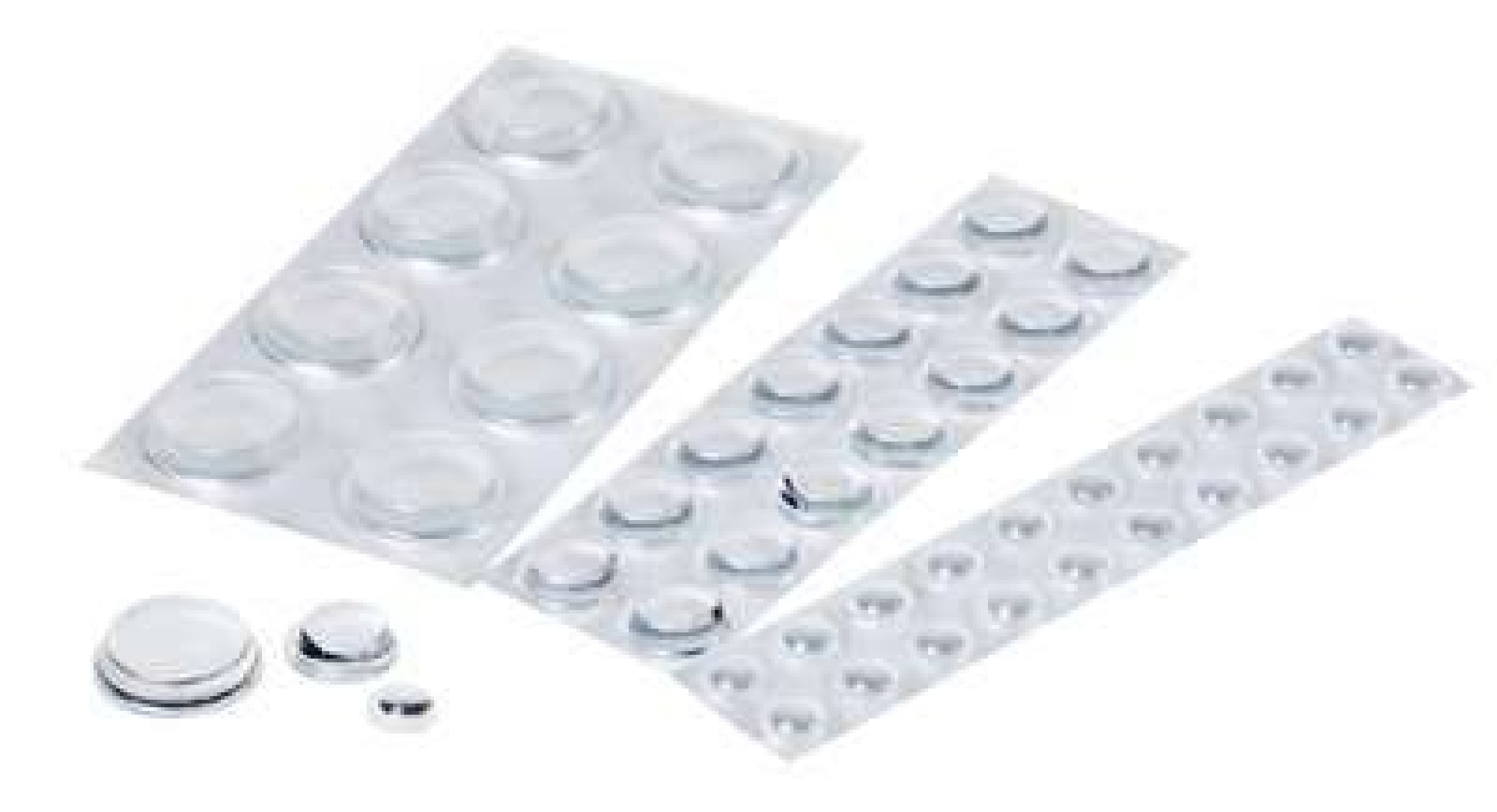 3M™ Bumpon™ SJ 5300 BL, (20x SJ5302 Ø 9,9 mm, H: 2 - 2,9 mm, 14x SJ5312 Ø 12,7 mm, H: 3,5 mm, 8x SJ5344 Ø 19,1mm, H: 4,1 mm), Transparent, Elastikpuffer mit A-20 Acrylat Klebstoff, Mini-Pack mit 42 Stück