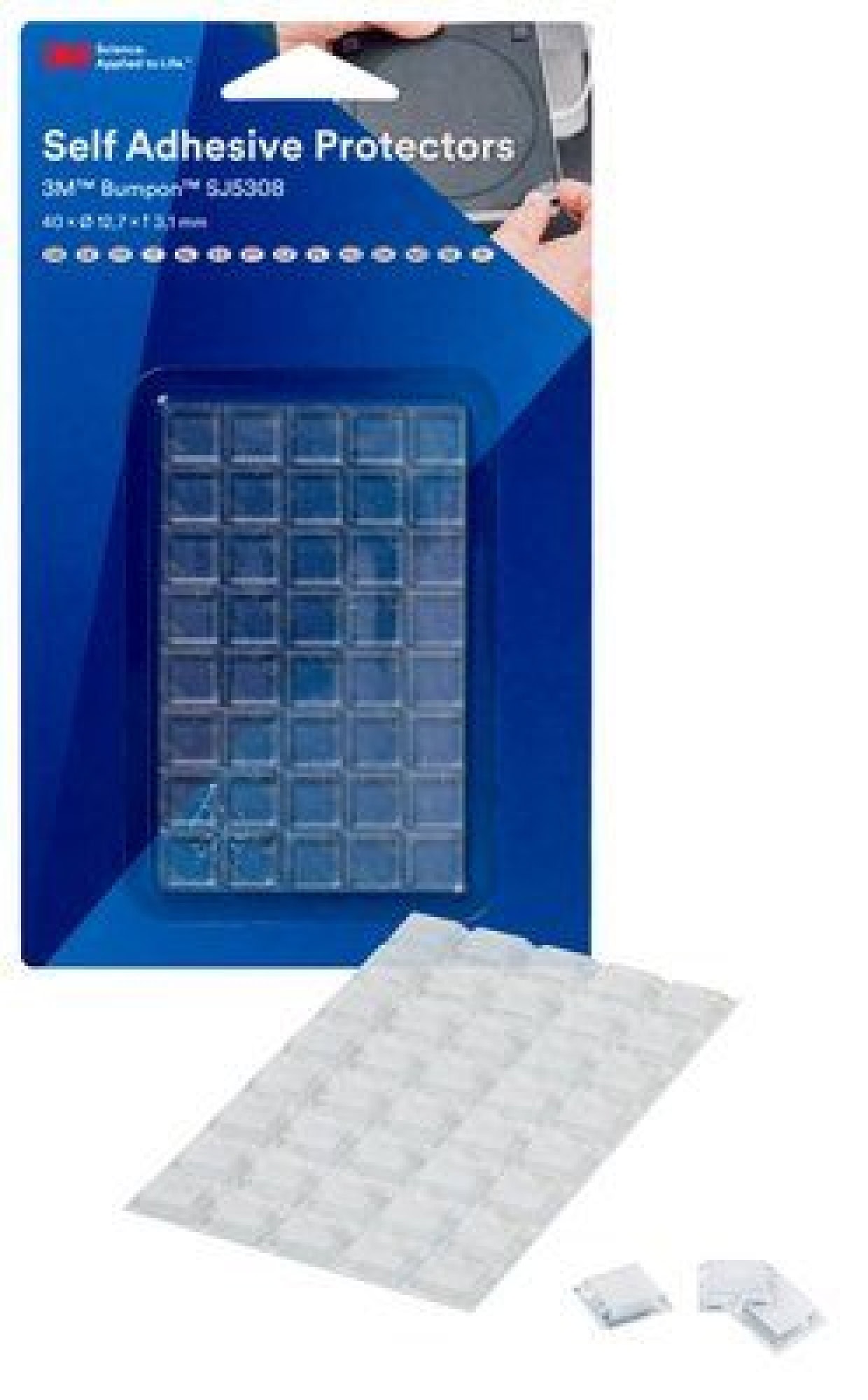 3M™ Bumpon™ SJ 5308 T BL, Ø 12,7 mm, H: 3,1 mm, Transparent, Elastikpuffer mit A-20 Acrylat Klebstoff, Mini-Pack mit 40 Stück