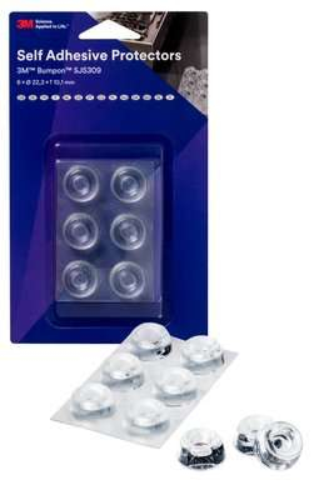 3M™ Bumpon™ SJ 5309 BL, Ø 22,3 mm, H: 10,1 mm, Transparent, Elastikpuffer mit A-20 Acrylat Klebstoff, Mini-Pack mit 6 Stück