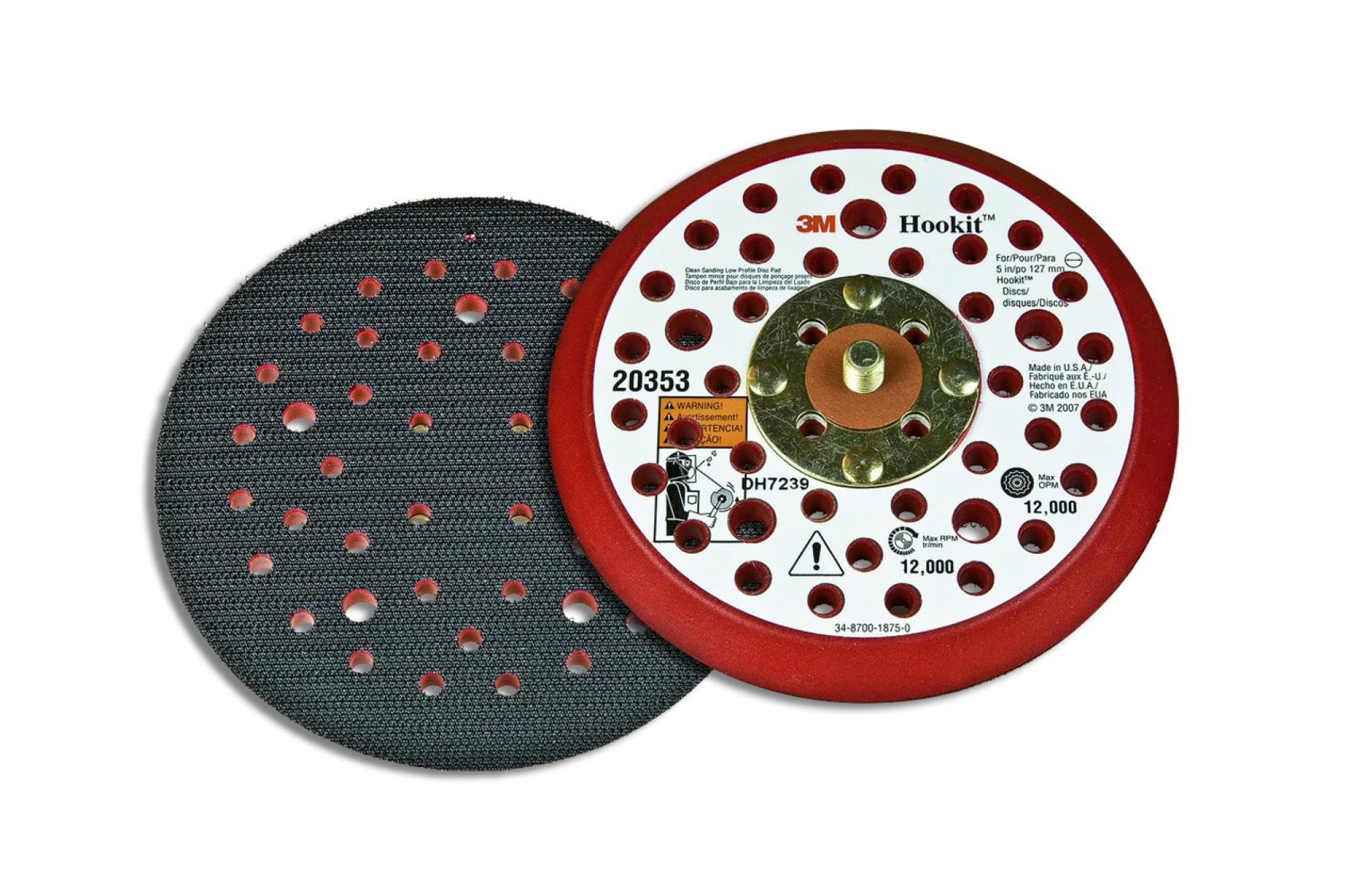 3M™ Xtract™ 20353, Ø 125 mm x 9,5 mm x 7,9 mm Stützteller mit Low Profile, Multiloch in Rot, 5/16"- Gewinde, zur Aufnahme von kletthaftenden und selbstklebenden Schleifscheiben für den 3M™ Exzenterschleifer