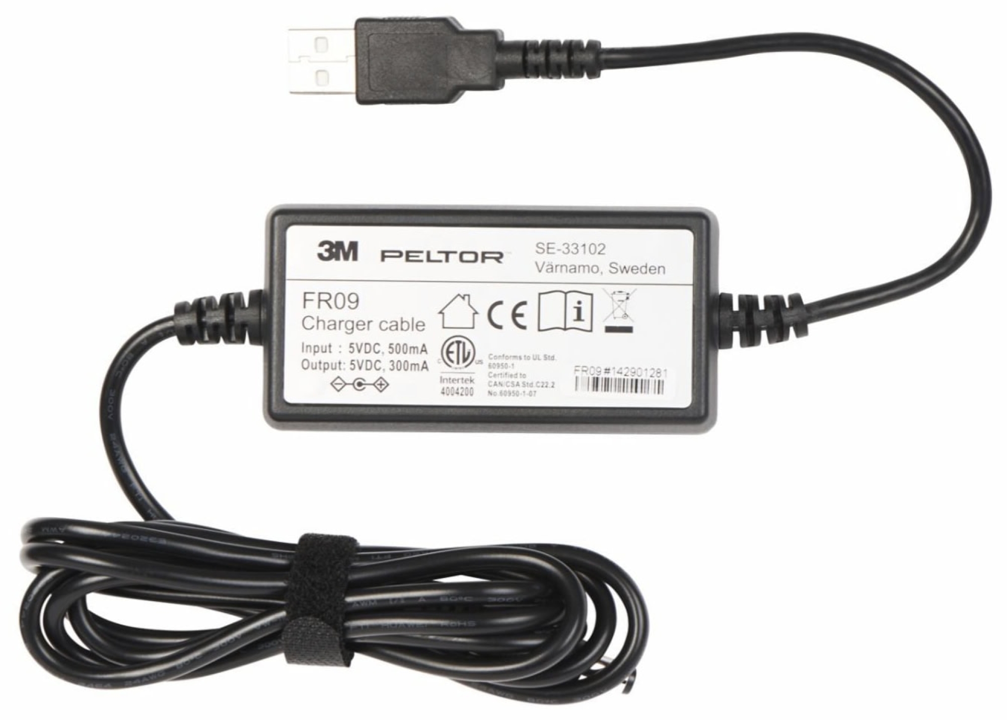 Preview: 3M™ PELTOR™ Akkuladekabel für ACK053 Akkus FR09, USB Anschluss