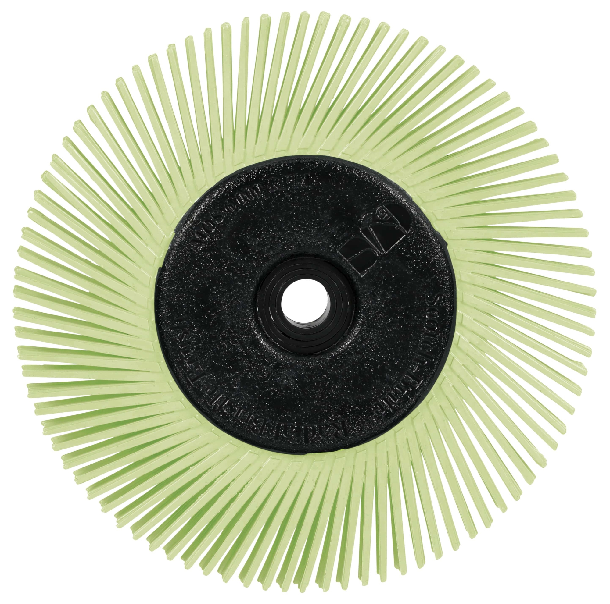 Preview: 3M™ Scotch-Brite™ Präzisions Radialborstenbürste PN-RB 7100374836, Ø 150 mm x ø 12 mm, Breite: 25 mm 50+, Typ A (Schräge Borsten), Mit Adapter, Grün, 6.000 U./Min., Für Reinigungs- und Entgratungsarbeiten