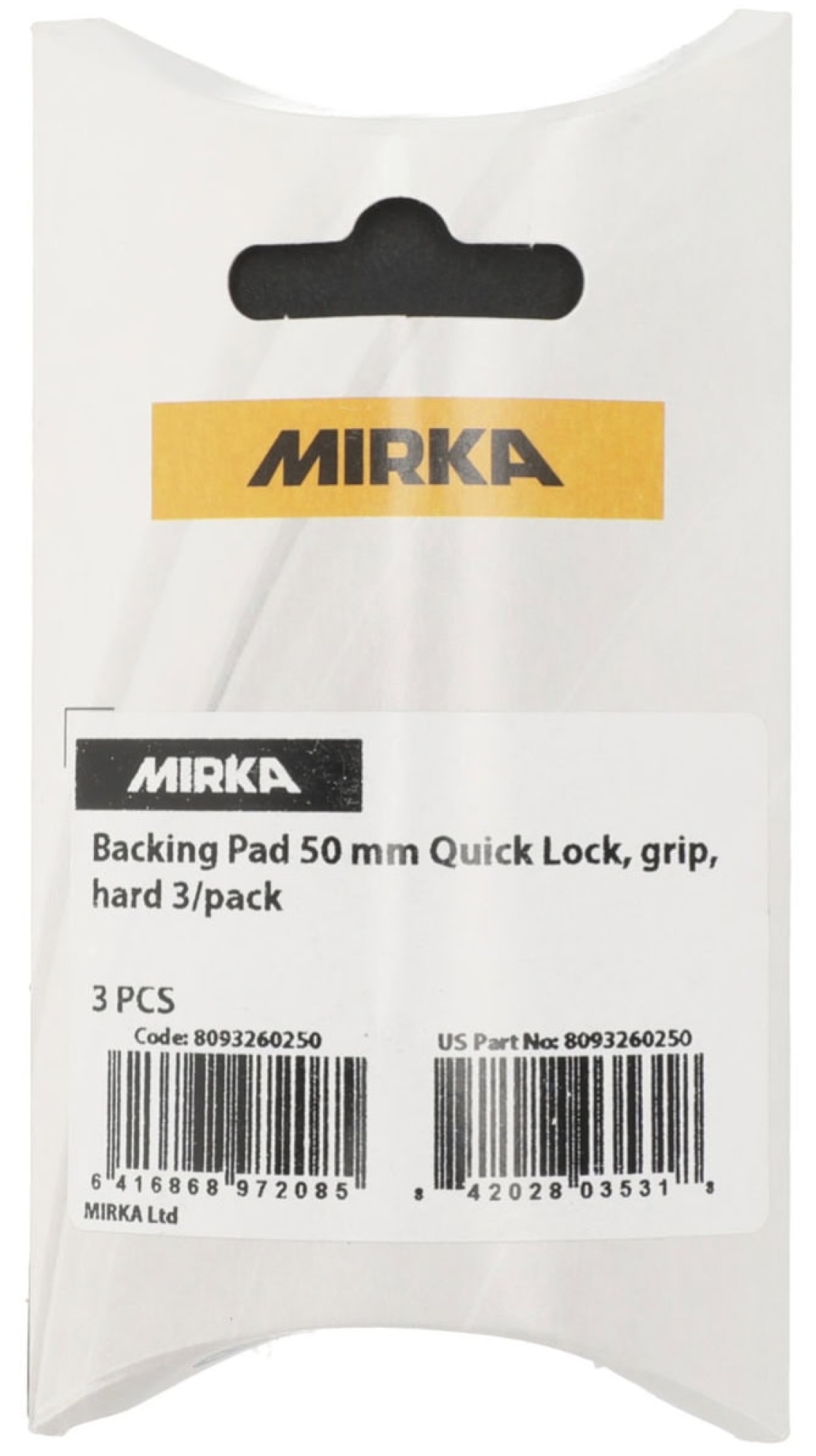 Preview: Mirka® Quick Lock Schleifteller 8093260250, Ø 50 mm, 3 Stück pro Packung, Ungelocht, Kletthaftend, Hart, Ohne Schaumunterlage