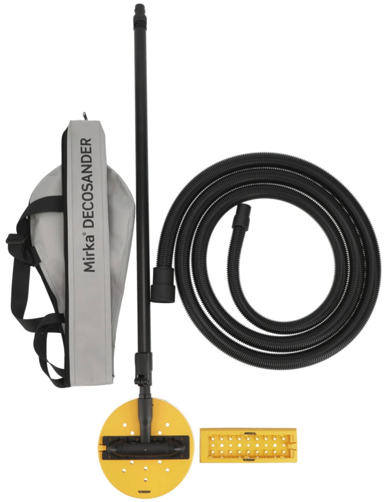 Mirka® DecoSander 8393801011, 80 x 230 mm + Ø 225 mm, Hart, Multilochung, Schwarz, Kletthaftend, Stabschleifer mit Absaugschlauch und Tragetasche