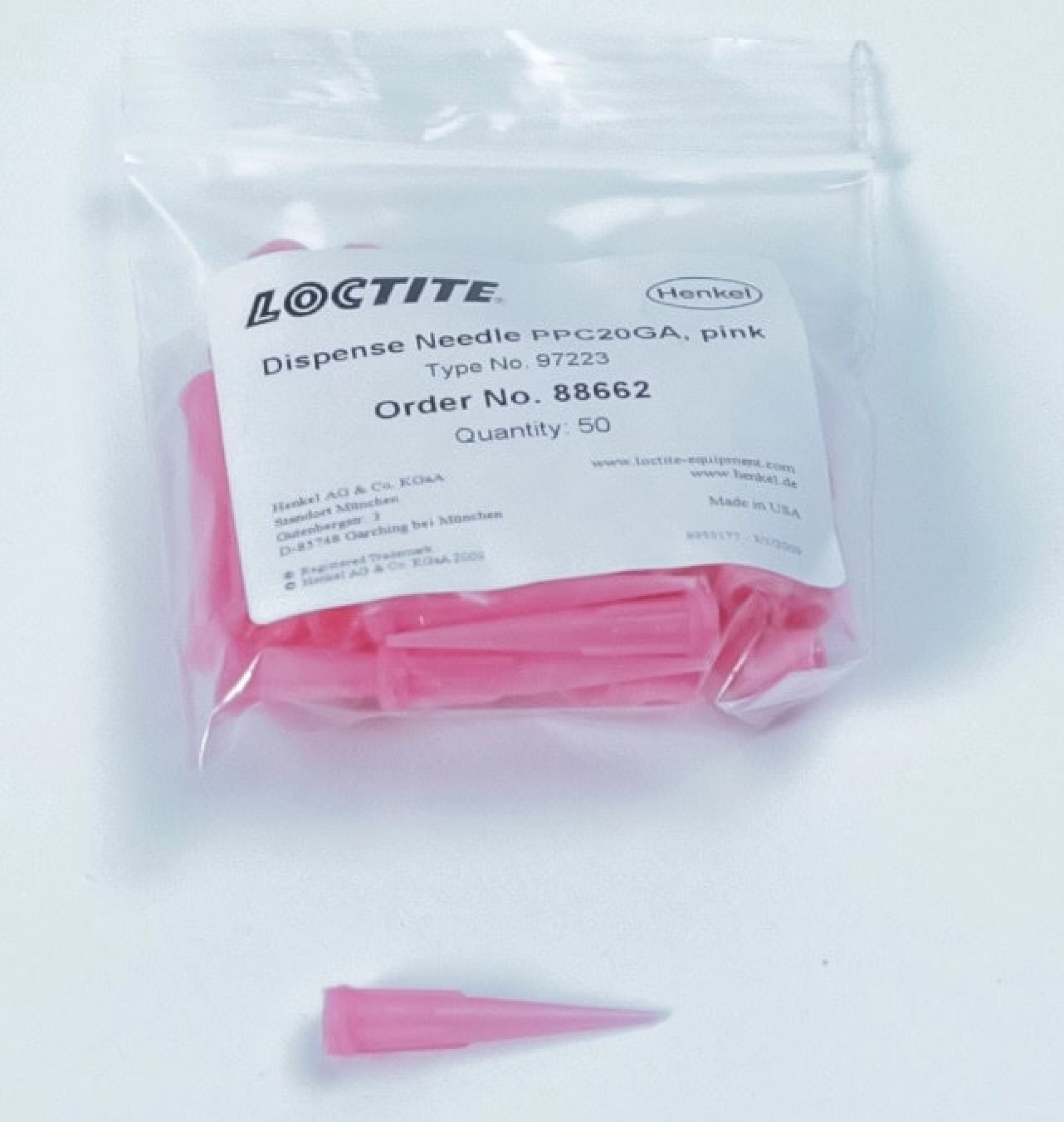 Henkel™ Loctite® 97223 Dosiernadel, Ø 0,61mm, Pink, 88662, Packung  à 50 Stk., Zur Applikation von 1K Loctite® Klebstoffen