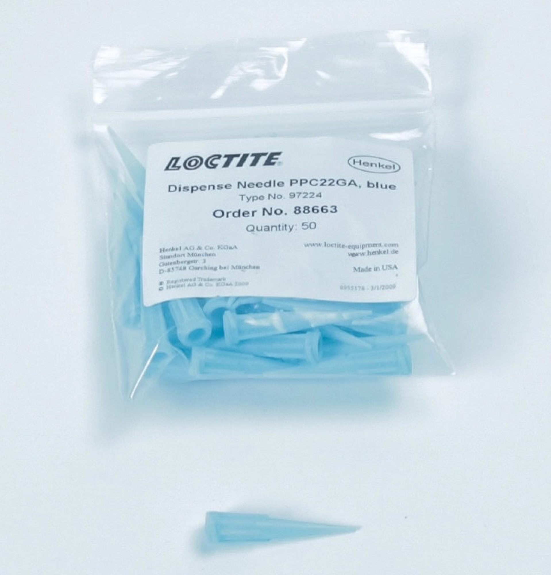 Preview: Henkel™ Loctite® 97224 Dosiernadel, Ø 0,41mm, Blau, 88663, Packung  à 50 Stk., Zur Applikation von 1K Loctite® Klebstoffen