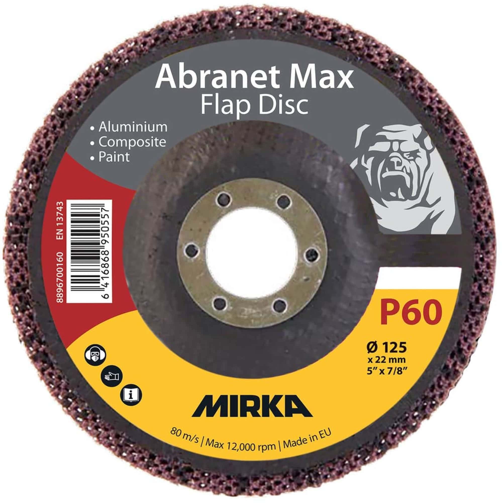 Mirka® Abranet® Max Flap Disc 8896700160, Ø 125 mm x 22 mm, P60, Fächerschleifscheibe mit Aluminiumoxidkorn