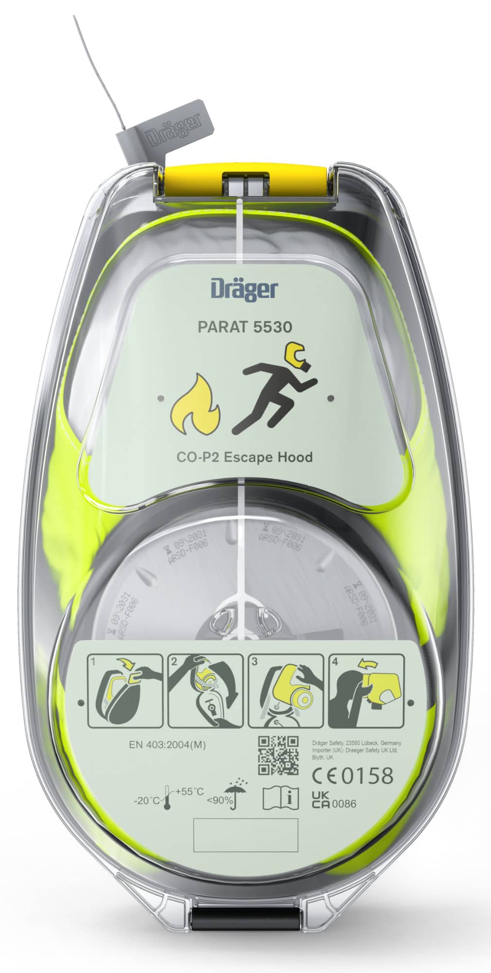 Dräger® PARAT® Piktogramme Aufkleber Set 3706207, Nachleuchtend, 10 Stück pro Packung, Für Dräger® PARAT®5530 Fluchthaube