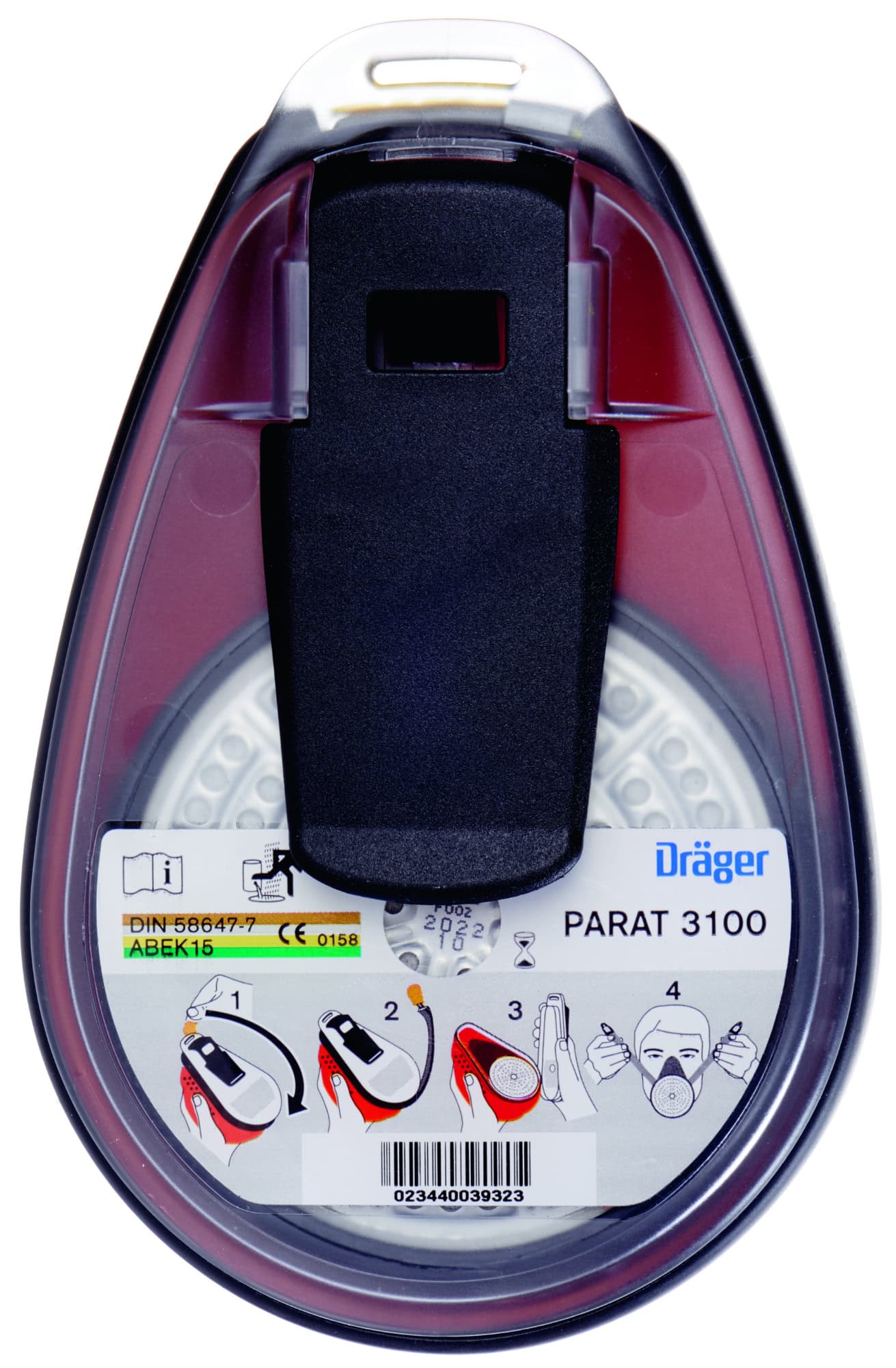 Dräger® PARAT® 3100 Flucht Gasmaske / Halbmaske 3704476, ABEK15 Filter für mind. 15 Min. Schutz, Filter uneingeschweißt, Universalgröße, Fluchtmaske zum Schutz gegen organische, anorganische, saure Gase & Dämpfe, Ammoniak & org. Ammoniakderivate