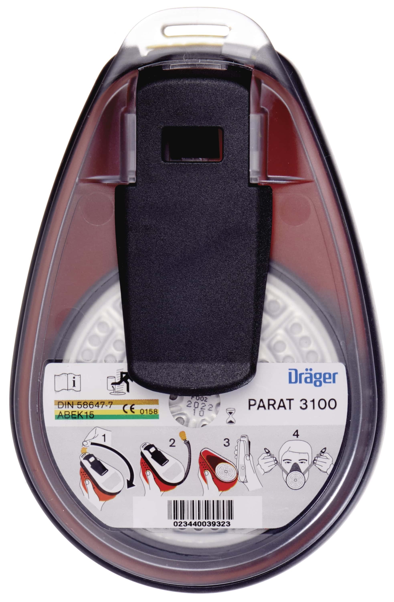 Dräger® PARAT® 3100 Flucht Gasmaske / Halbmaske 3704476, ABEK15 Filter für mind. 15 Min. Schutz, Filter uneingeschweißt, Universalgröße, Fluchtmaske zum Schutz gegen organische, anorganische, saure Gase & Dämpfe, Ammoniak & org. Ammoniakderivate