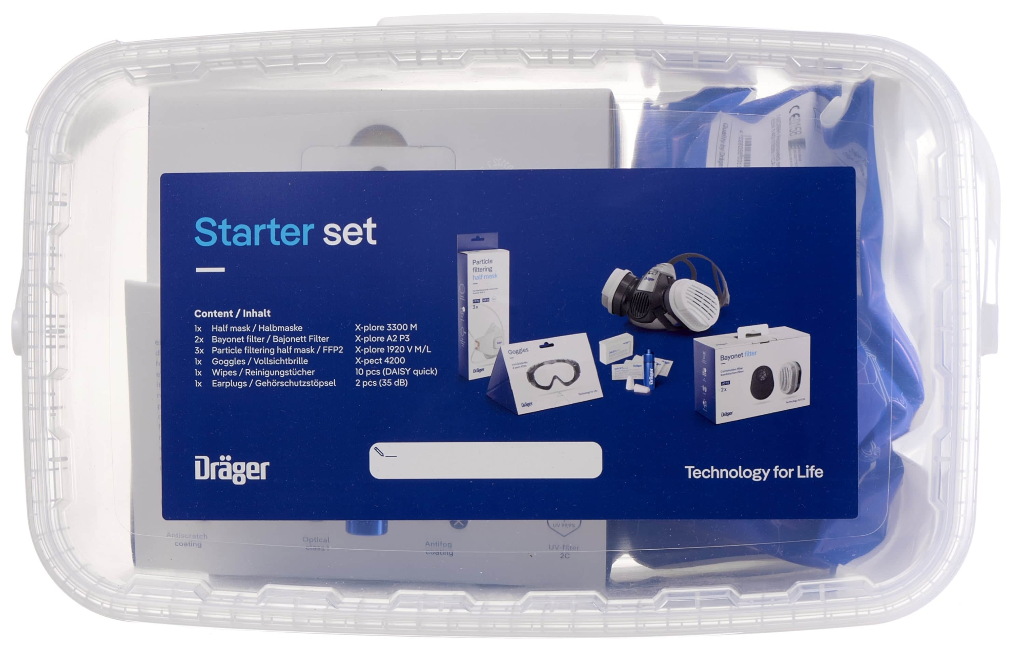 Preview: Dräger® X-plore® 3300 Gasmaske / Halbmaske Atemschutz Starter Set 3737916, Größe M, P3 R D Partikelfilter, Soft TPE, Dräger® Bajonett-Klick Filteranschluss