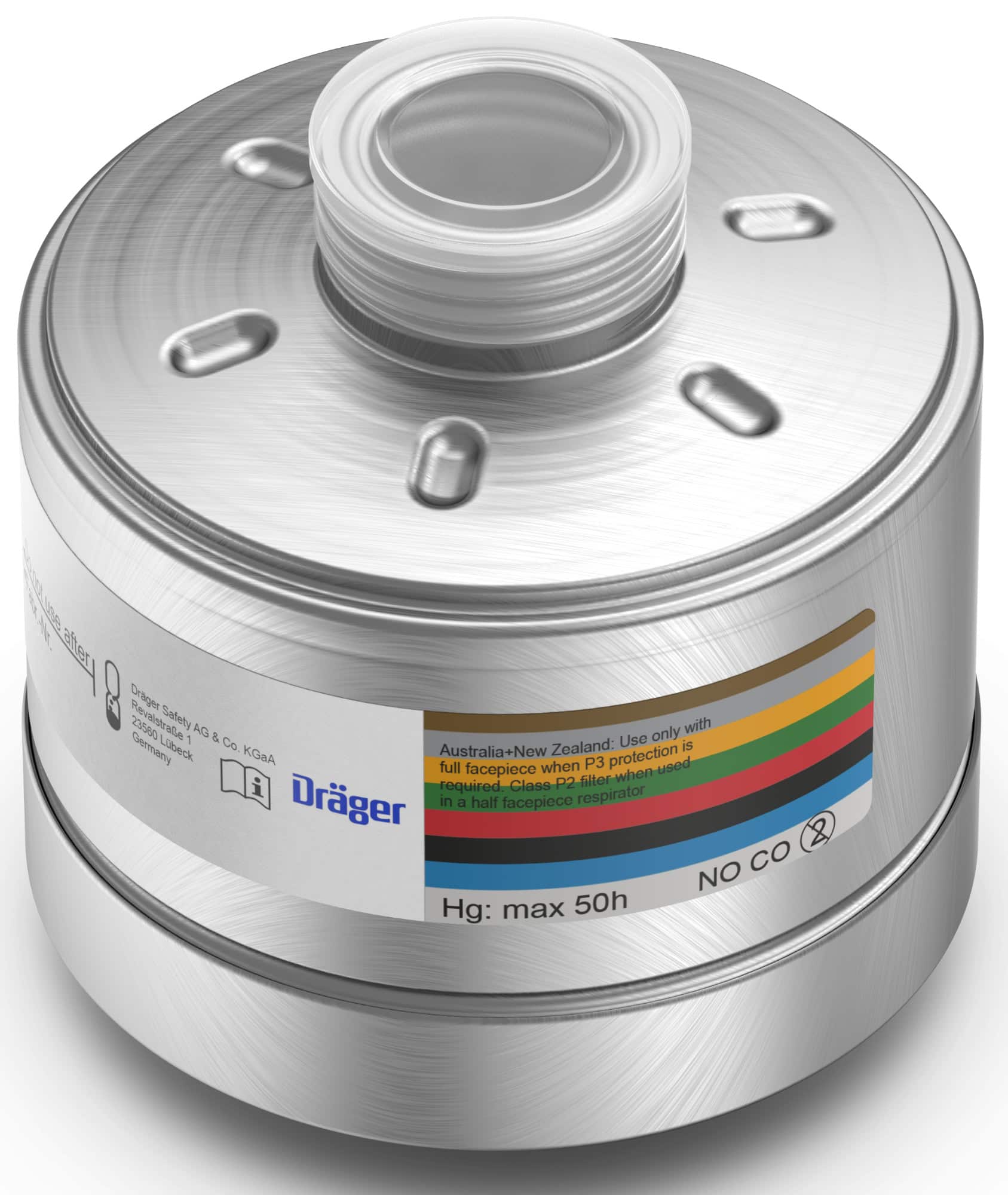 Dräger® X-plore® RD40 Kombi Filter 1140, 6738814, A2B2E2K2 Hg NO CO 20 P3 NR D, 40 mm Rundfilteranschluss [NATO Standard], Kombinationsfilter gegen organische-, anorganische-, saure Gase & Dämpfe + Ammoniak, org. Ammoniakderivate, Hg, NO, CO 20 + Partikel