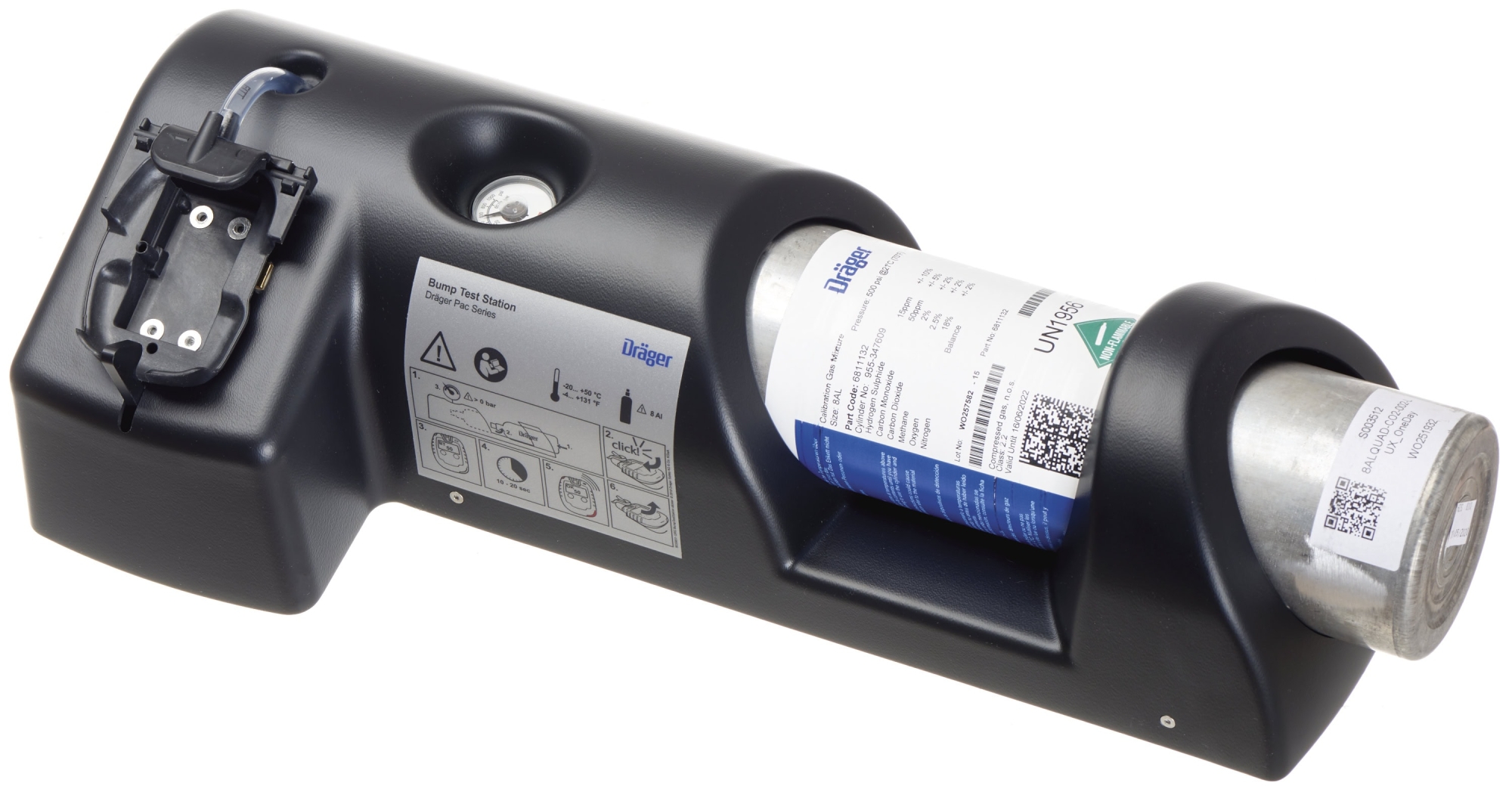Dräger® Pac® Bump Test Station inkl. Prüfgasflasche nach Wahl 8318586, Passend für Pac® 3500 / 6000 / 6500 / 7000 / 8000 / 8500 Serie, Für Begasungstest & Justierung