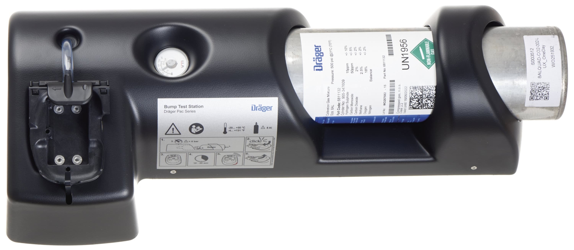 Preview: Dräger® Pac® Bump Test Station inkl. Prüfgasflasche nach Wahl 8318586, Passend für Pac® 3500 / 6000 / 6500 / 7000 / 8000 / 8500 Serie, Für Begasungstest & Justierung
