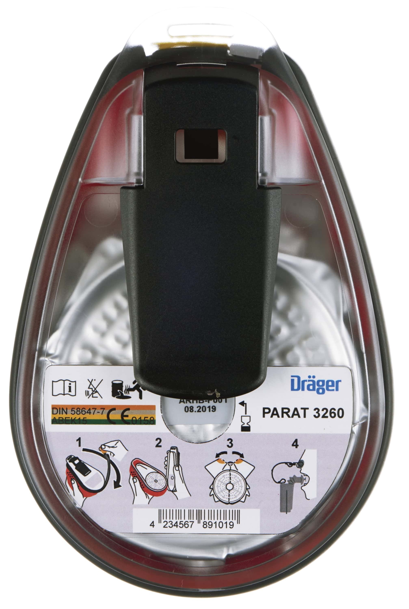 Dräger® PARAT® 3260 Flucht Filtergerät 3704479, ABEK15 Filter für mind. 15 Min. Schutz, Filter eingeschweißt, Universalgröße, Flucht Filtergerät zum Schutz gegen organische, anorganische, saure Gase & Dämpfe, Ammoniak & org. Ammoniakderivate