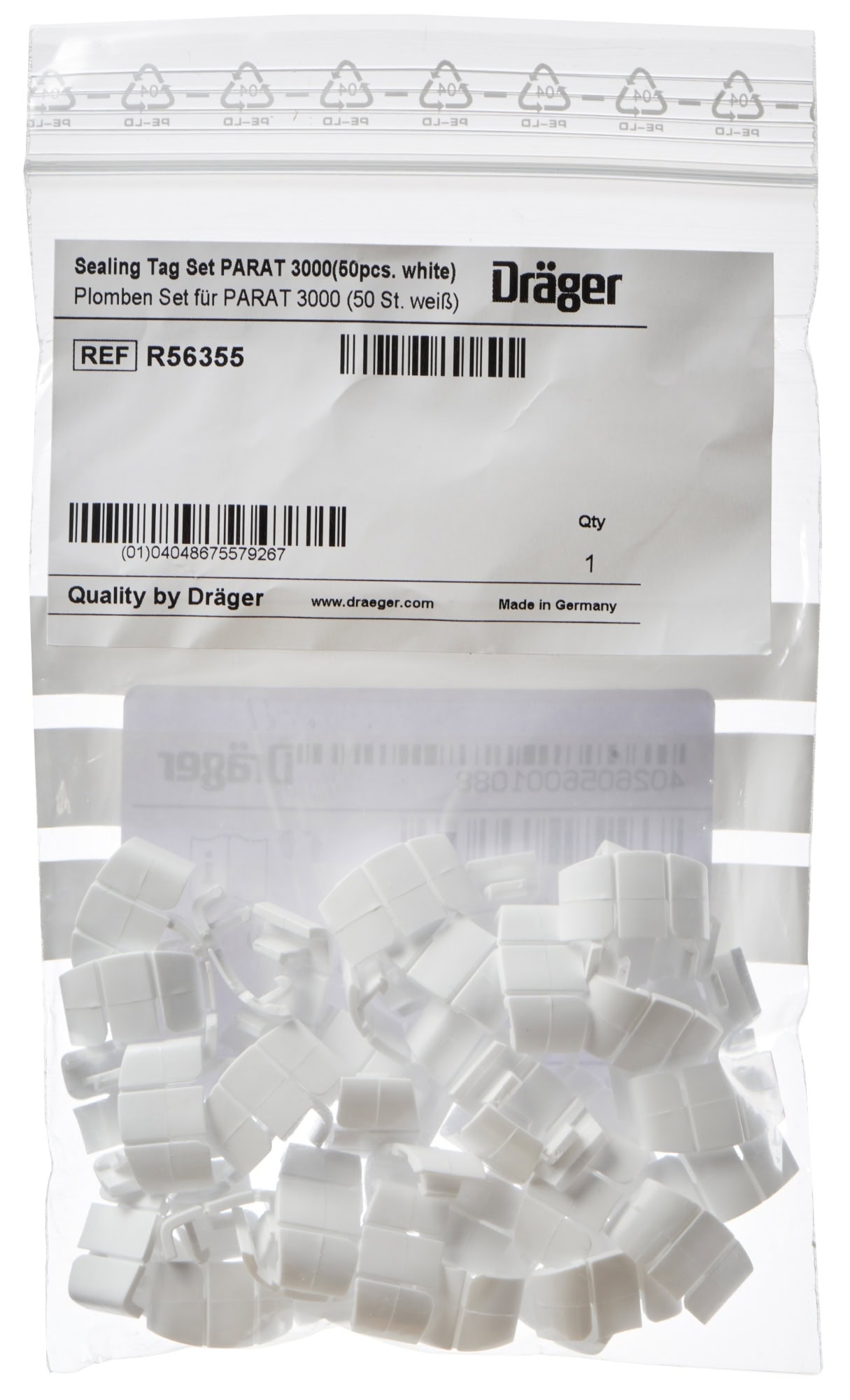 Dräger® PARAT® 3000 Plomben Set R56355, 50 Stück pro Packung, Verschlussplomben für PARAT® Fluchtgeräte
