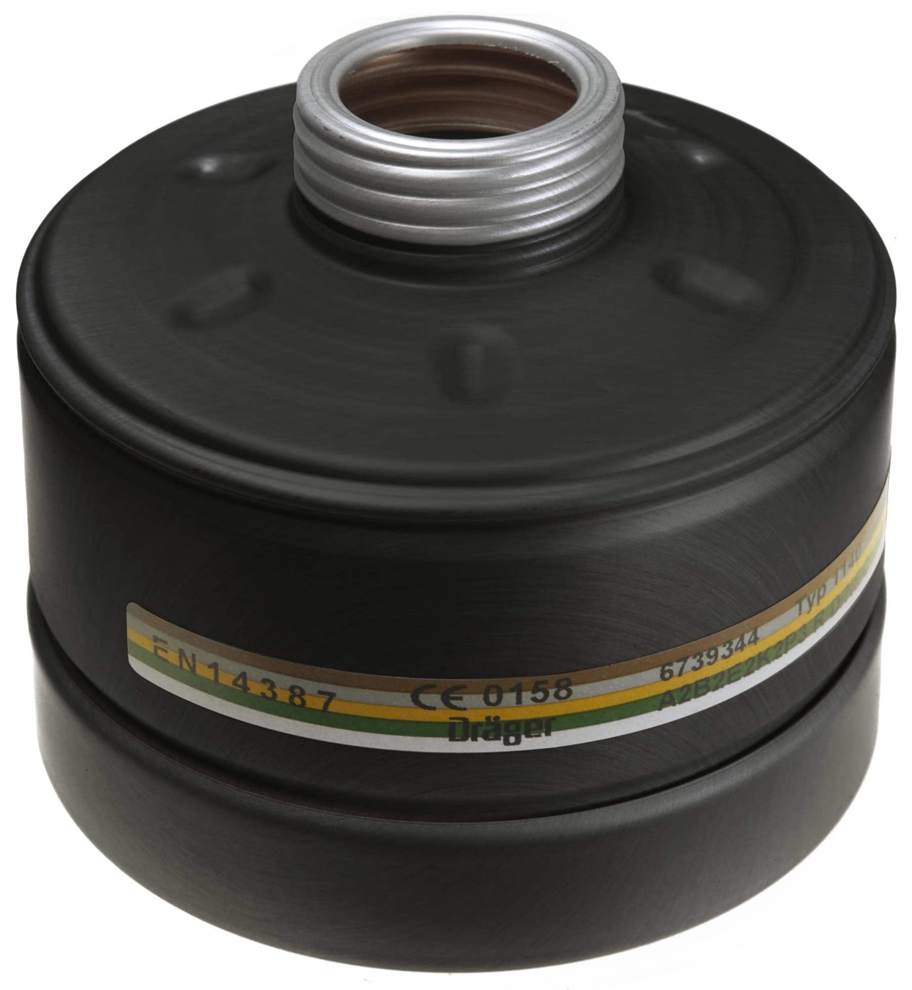 Dräger® X-plore® RD40 ABC Zivilschutz Kombi Filter 1140, 6739344, A2B2E2K2 REAKTOR P3 R D NBC, Schwarz, 40 mm Rundfilteranschluss [NATO Standard], Kombinationsfilter für den Zivilschutz zum Schutz vor nuklearen, biologischen und chemischen Gefahren + Part