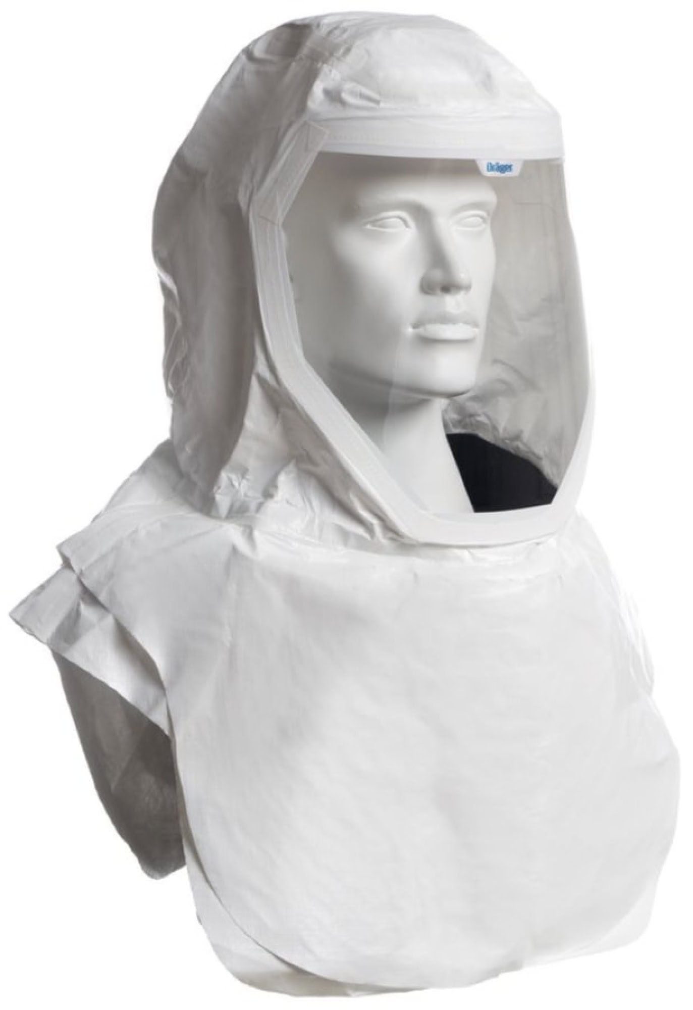Dräger® X-plore® 8000 Kombi Haube 3710774, Tychem® 4000 | Geklebte Naht, Lang, Universalgröße, TH3, 3B, Haube (PE), Visier (PETG), Weiß, inkl. textiler Halsabdichtung