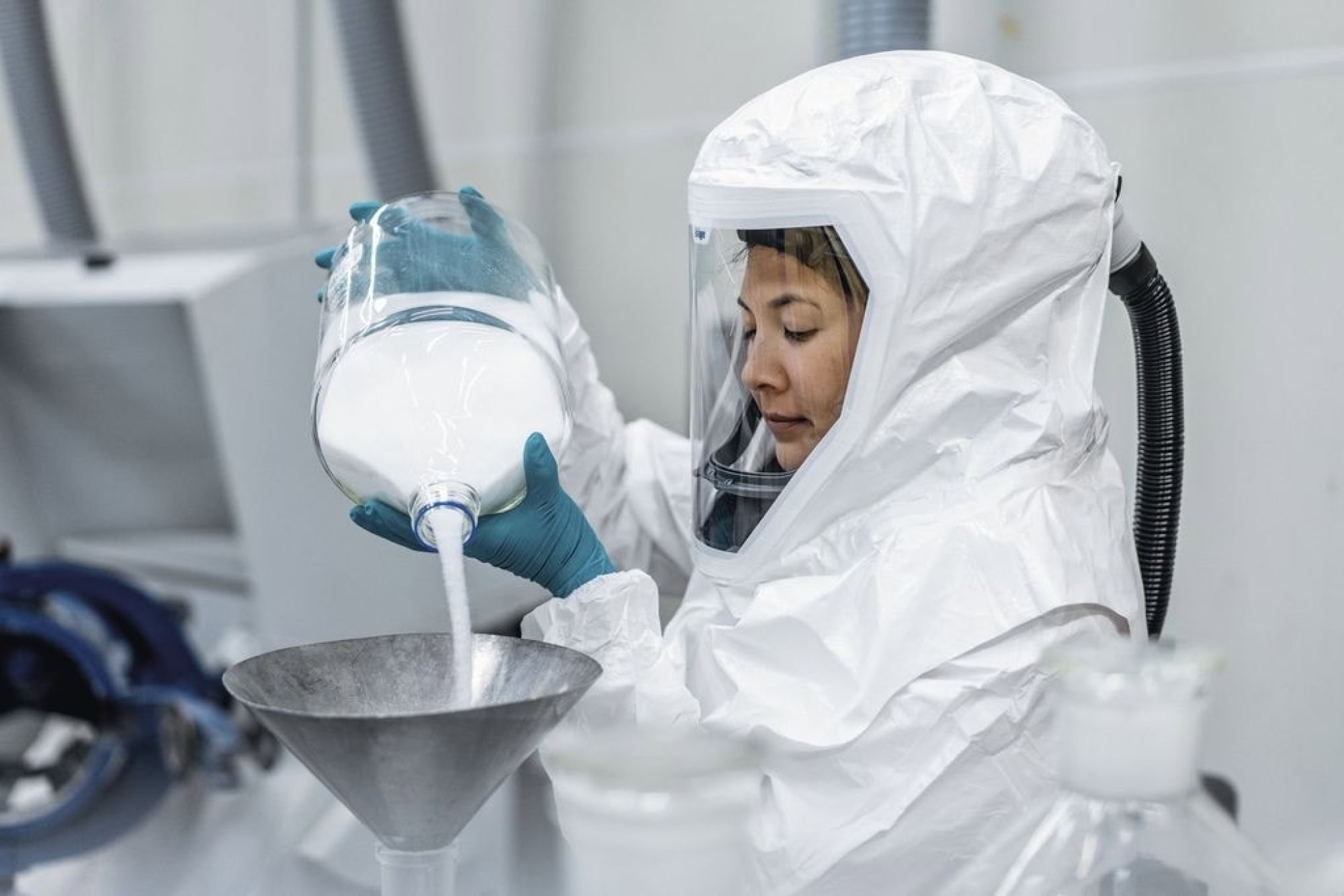 Dräger® X-plore® 8000 Kombi Haube 3710774, Tychem® 4000 | Geklebte Naht, Lang, Universalgröße, TH3, 3B, Haube (PE), Visier (PETG), Weiß, inkl. textiler Halsabdichtung