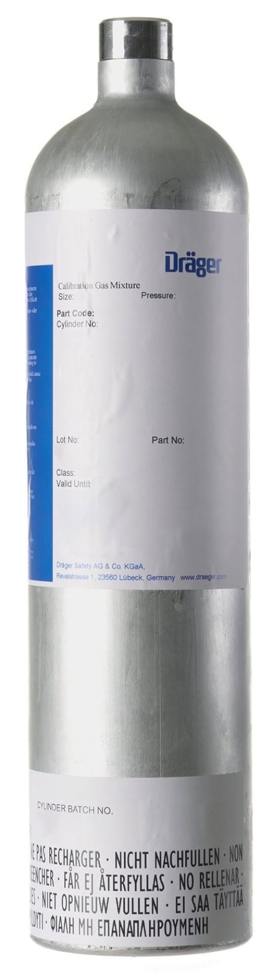Dräger® Prüfgas 6811835, 0,45 Vol.-% n-C5H12 (Ex), H2S, CO, CO2, O2 / N2, 60 Liter, 34,5 bar, Mischgas Zylinder, Reaktives Gasgemisch, Testgaszylinder für Test Stationen für Begasungstests, Funktionskontrolle & Justierung