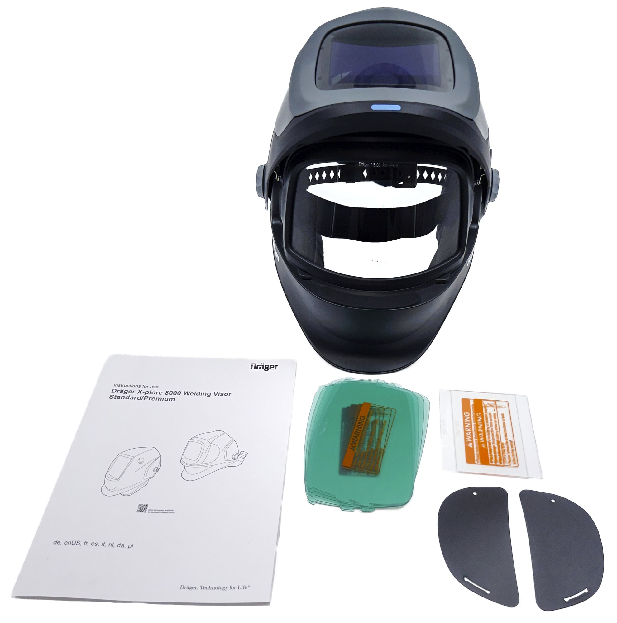 Dräger® X-plore® 8000 Premium Schweißmaske / Schweißerschutzvisier 3728195, TH3, 4A/3B, Seitenfenster, Hochklapp Funktion, Kopfband + Textilkopfschutz