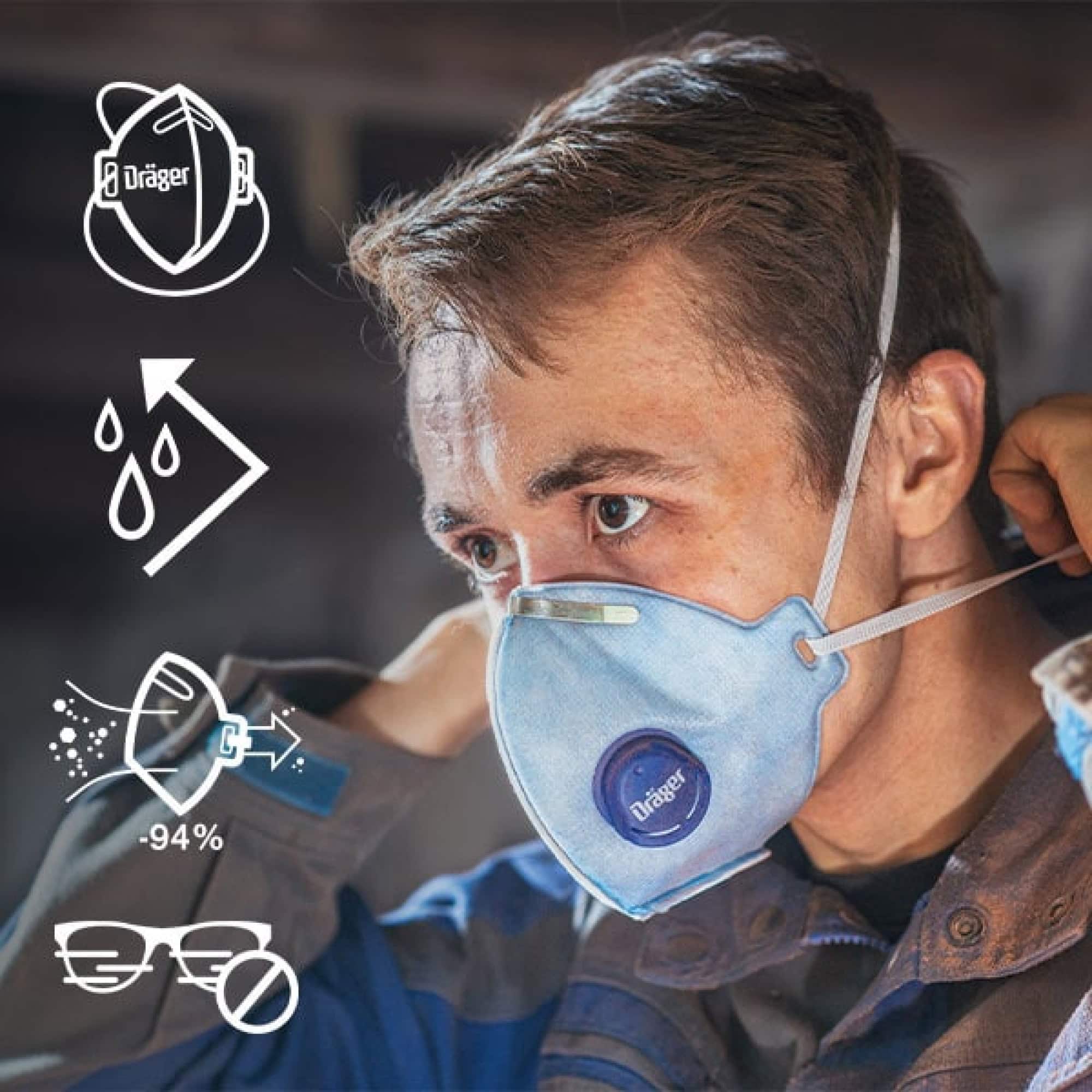 Dräger® X-plore® 1720+V FFP2 NR D 3951084, Hygienisch einzelverpackt, Wirksamer Schutz gegen Feinstäube und Partikel bei hohem Tragekomfort