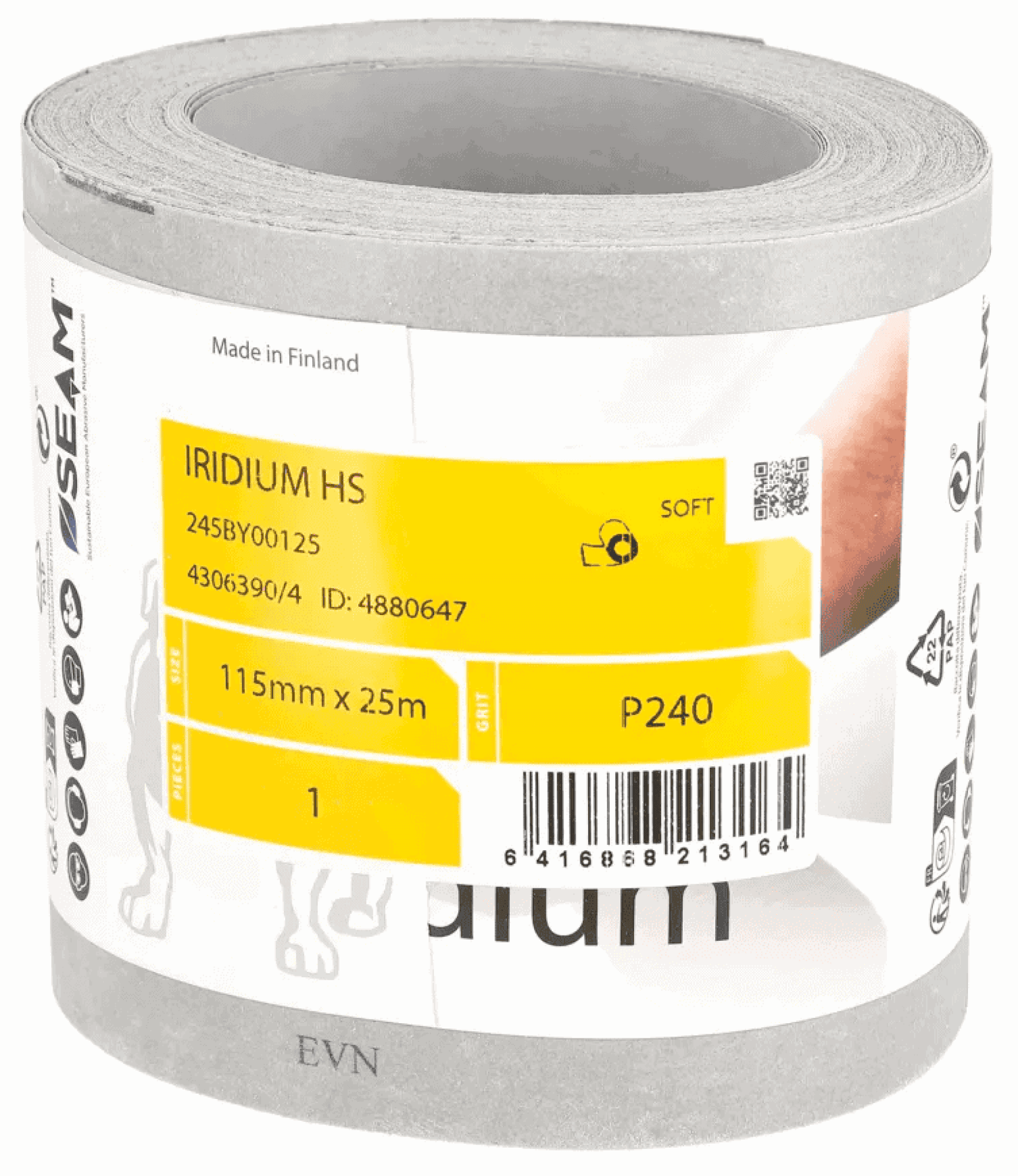Mirka® Iridium® HS Schleifrolle 245BY00125, 115 mm x 25 m, P400, Ohne Haftung, Mit Keramik- und Aluminiumkorn