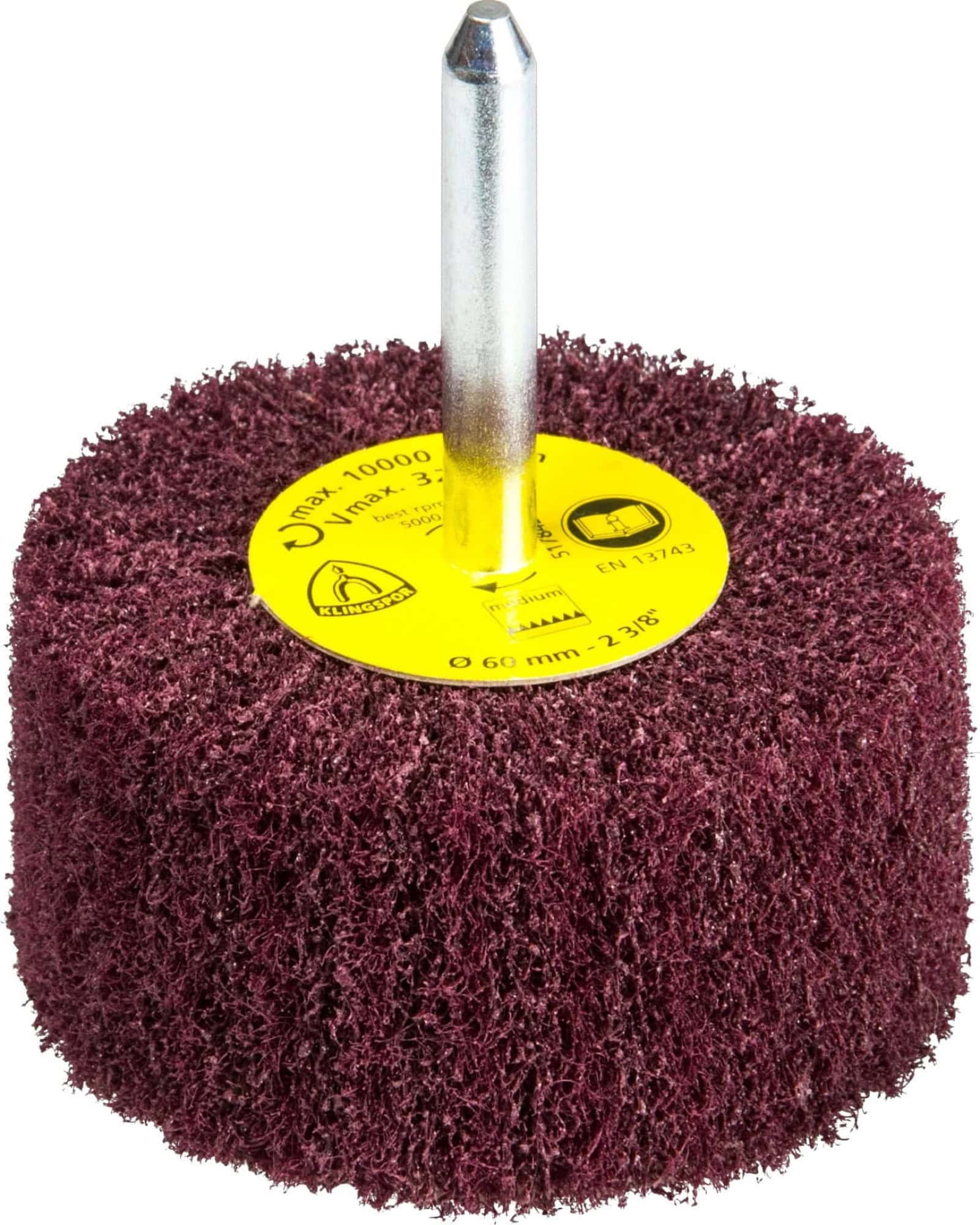 KLINGSPOR NFS 600 Vlies Schleifmop 258917, Ø 50 x 30 mm, Schaft: 6 mm, P60, A, Grob, Rotbraun, 12.200 U./Min., Aluminiumkorn, Für Reinigungs- und Finisharbeiten