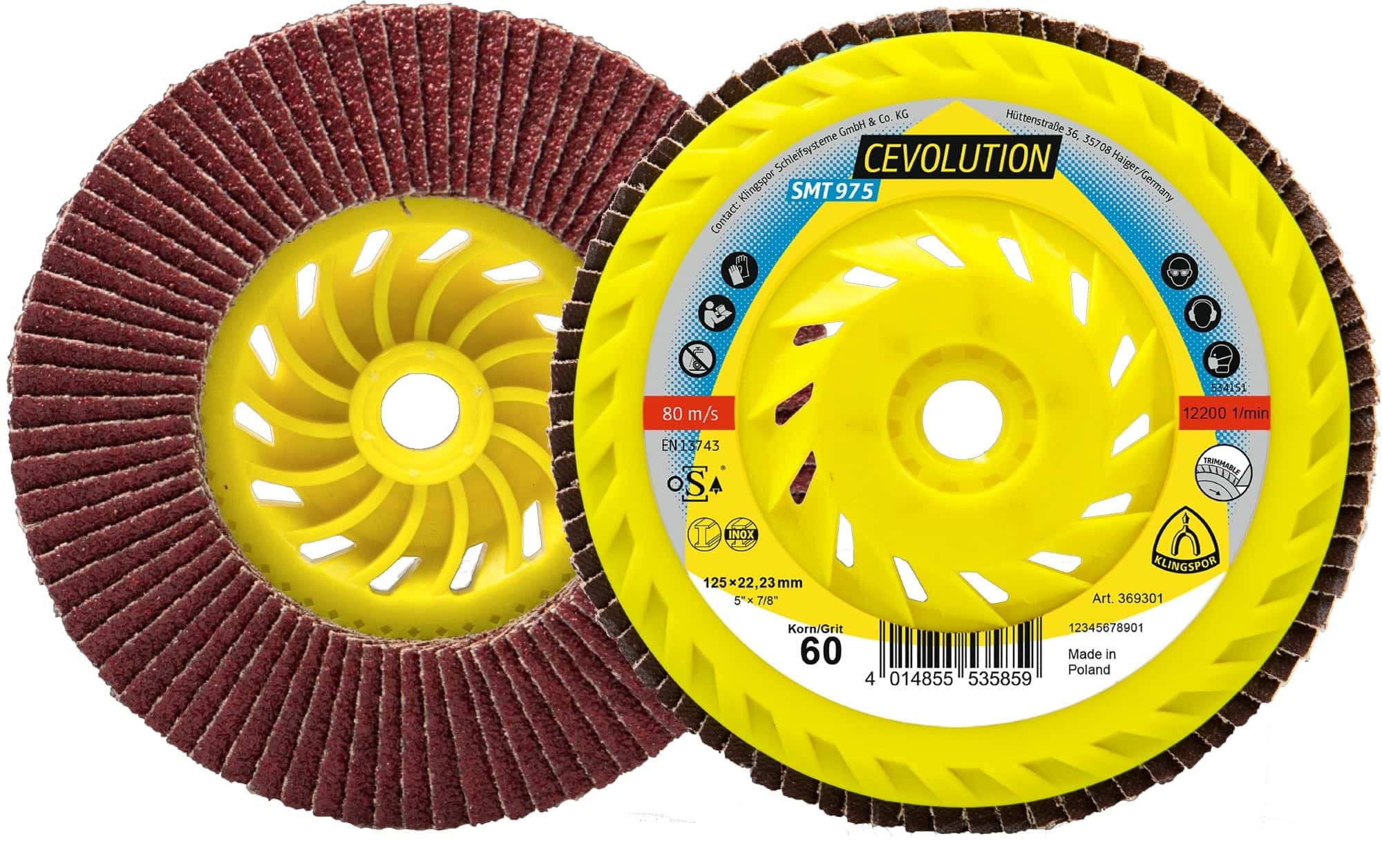 KLINGSPOR SMT 975 Special CEVOLUTION Schleifmopteller 369295, Ø 115 mm, P40, M-14 Gewinde, K, 13.300 U./Min., Gewölbt, Keramikkorn, Für Stahl und Edelstahl