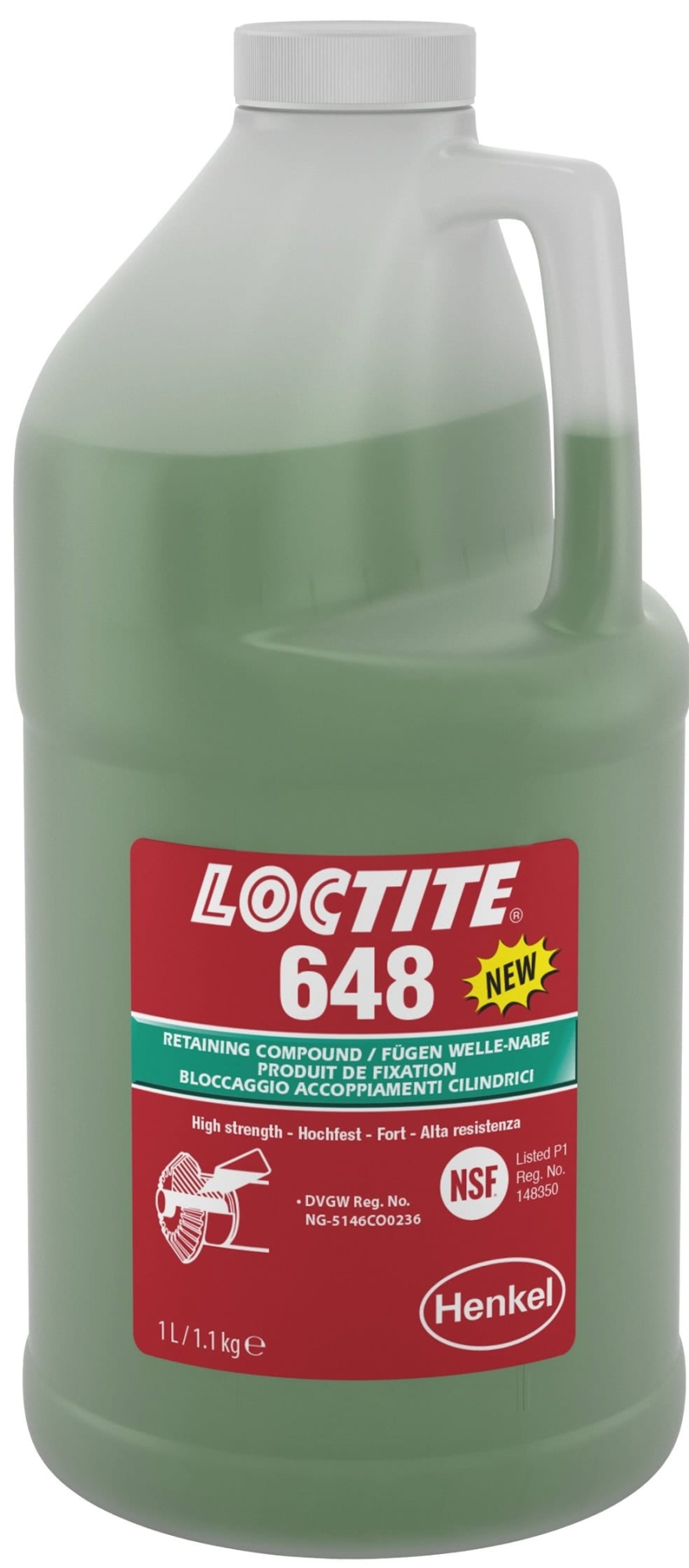 Henkel™ Loctite® 648 Fügeklebstoff, 1 L, Grün, Hochfest,1804380, Hohe Festigkeit auf allen Metallen, selbst auf passiven Werkstoffen