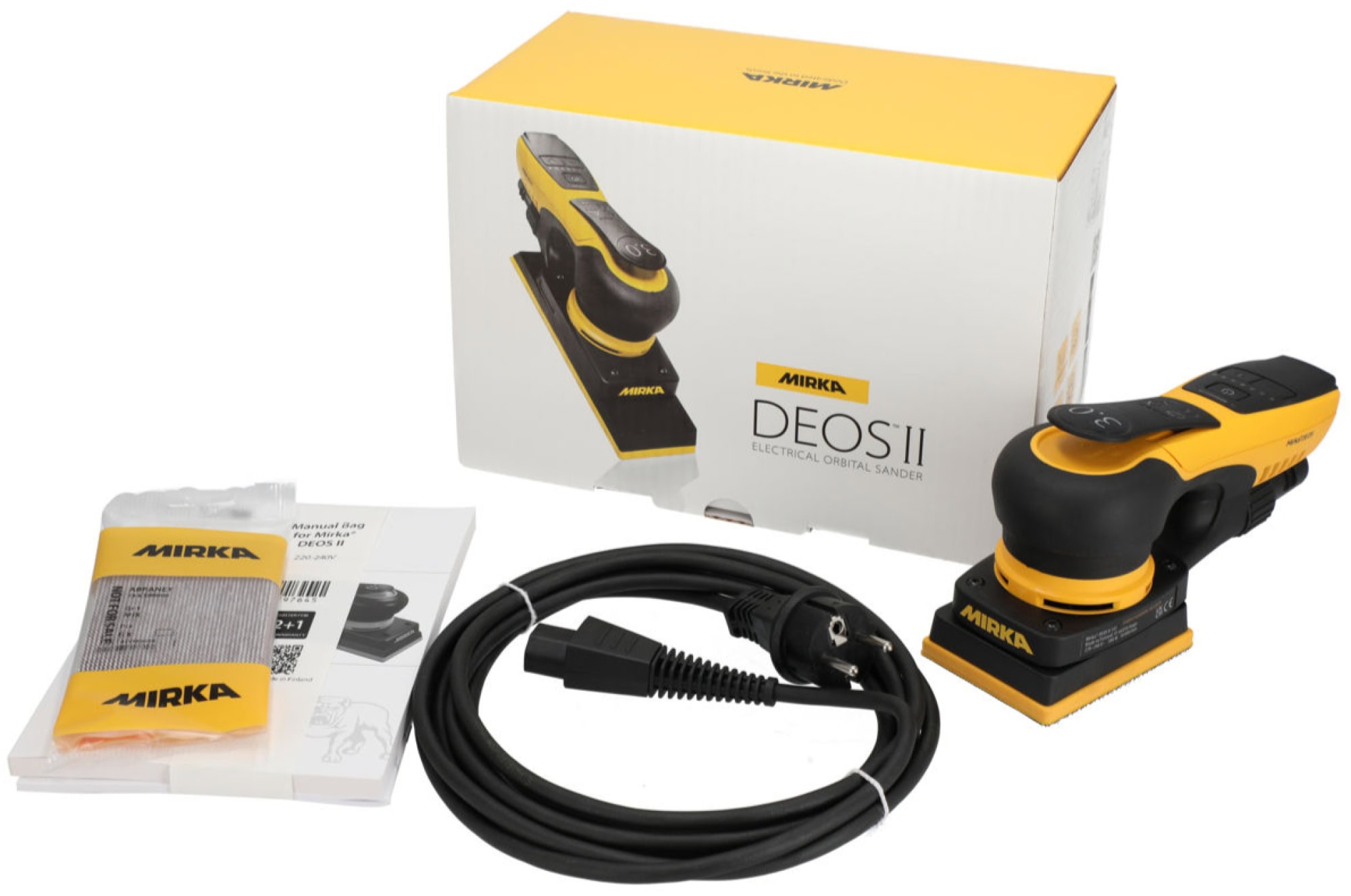 Mirka® DEOS II 343 Elektro Schwingschleifer MID3434044, 75 x 100 mm, 3 mm Schleifhub, Zentralabsaugung, 240V, 0,4 PS / 300 Watt, Externe Absaugung