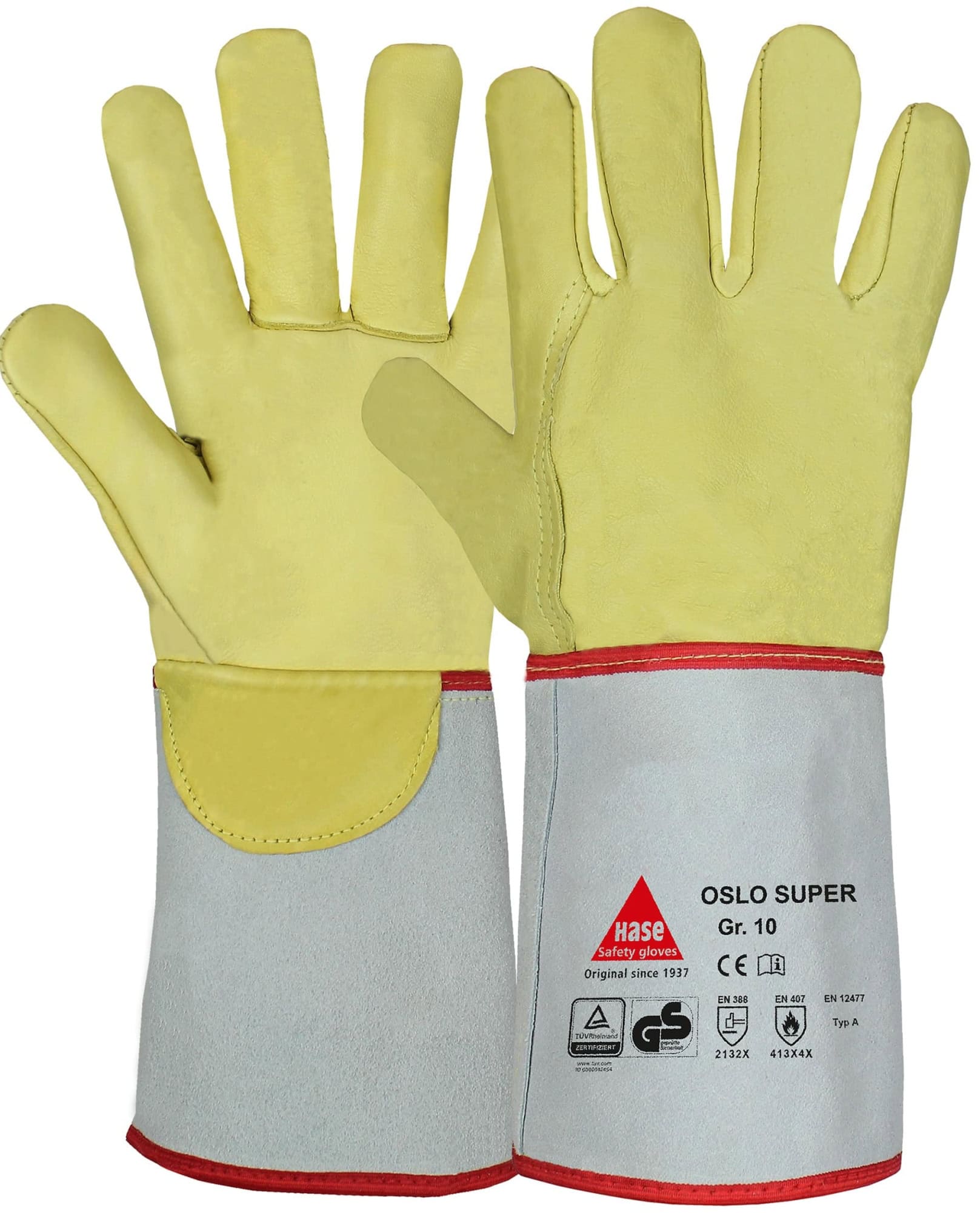 Hase Safety Gloves® OSLO SUPER 105100-11, Größe 11, Typ A, Kat. II, Natur/Gelb, Schweißerhandschuh für schwere Schweißarbeiten