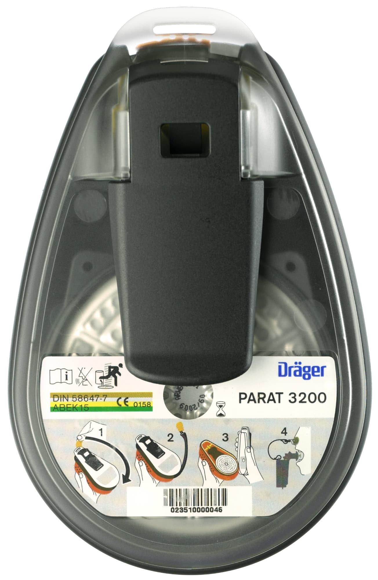 Dräger® PARAT® 3200 Flucht Filtergerät 3704478, ABEK15 Filter für mind. 15 Min. Schutz, Filter uneingeschweißt, Universalgröße, Flucht Filtergerät zum Schutz gegen organische, anorganische, saure Gase & Dämpfe, Ammoniak & org. Ammoniakderivate