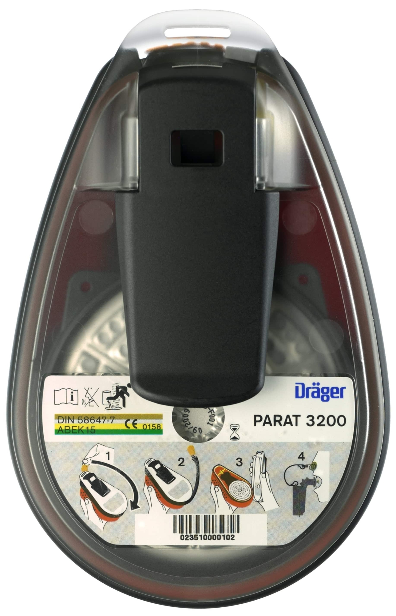 Dräger® PARAT® 3200 Flucht Filtergerät 3704478, ABEK15 Filter für mind. 15 Min. Schutz, Filter uneingeschweißt, Universalgröße, Flucht Filtergerät zum Schutz gegen organische, anorganische, saure Gase & Dämpfe, Ammoniak & org. Ammoniakderivate