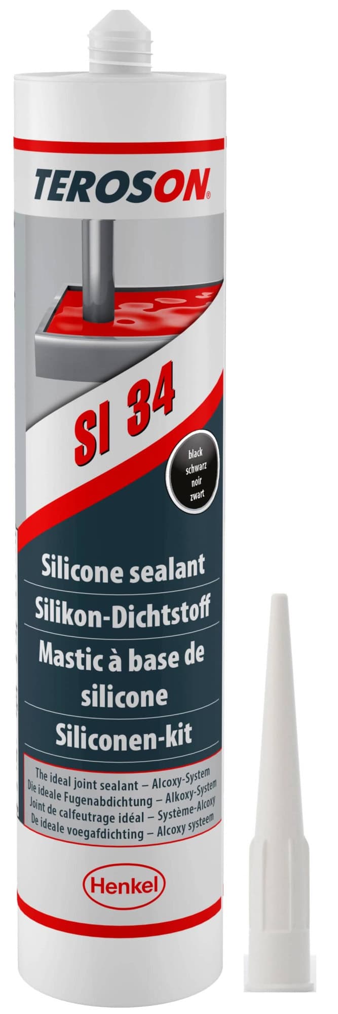 Henkel™ Teroson® Alkoxy Silikon Dichtstoff SI 34, 300 ml, Schwarz, Fließend, 1K, 2267614, Für universelle Anwendungen
