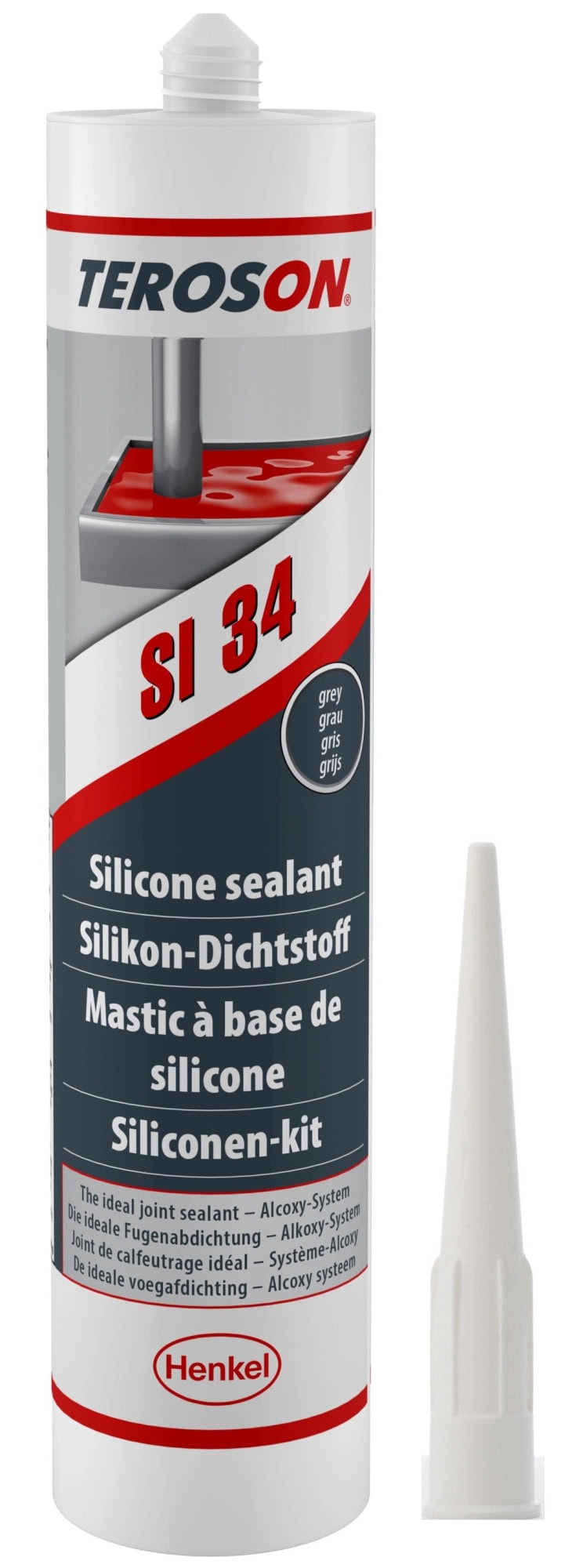 Henkel™ Teroson® Alkoxy Silikon Dichtstoff SI 34, 300 ml, Grau, Fließend, 1K, 2268134, Für universelle Anwendung
