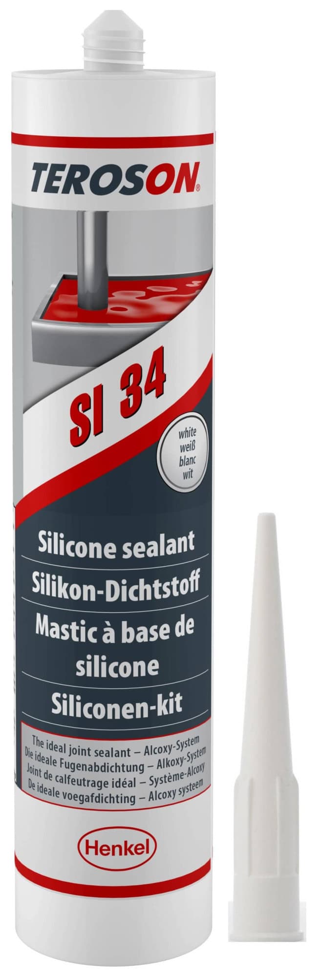 Henkel™ Teroson® Alkoxy Silikon Kleb- und Dichtstoff SI 34, 300 ml, Weiß,  Fließend, 1K, 2267616, Für universelle Anwendung