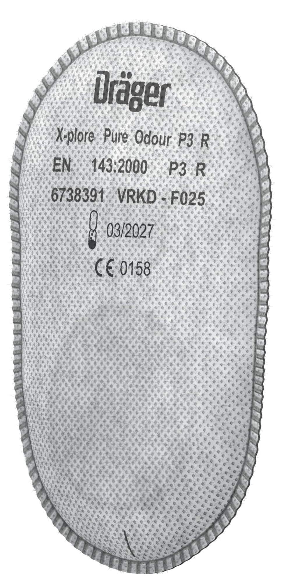 Dräger® X-plore® Pure Odour Partikelfilter 6738391, P3 R, Dräger® Bajonett-Klick Anschluss, Partikelfilter mit Aktivkohle gegen feste & flüssige Partikel und mit zusätzlichem Schutz gegen organische Gase & Dämpfe + HF