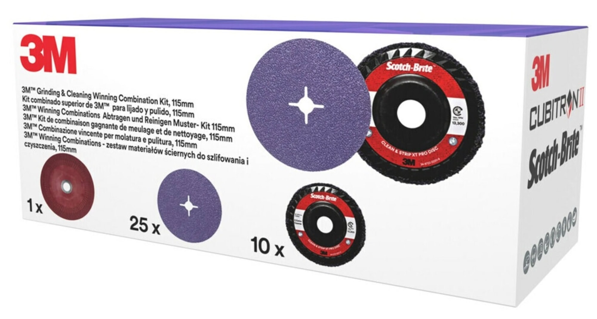 3M™ Schleif- und Reinigungsset 982CX-115, 25x 982CX Fiberscheibe in 115 mm mit Korn 36+, 10x XO-RD Grobreinigungsscheibe + 1x Hochleistungsfiberscheibenstützteller