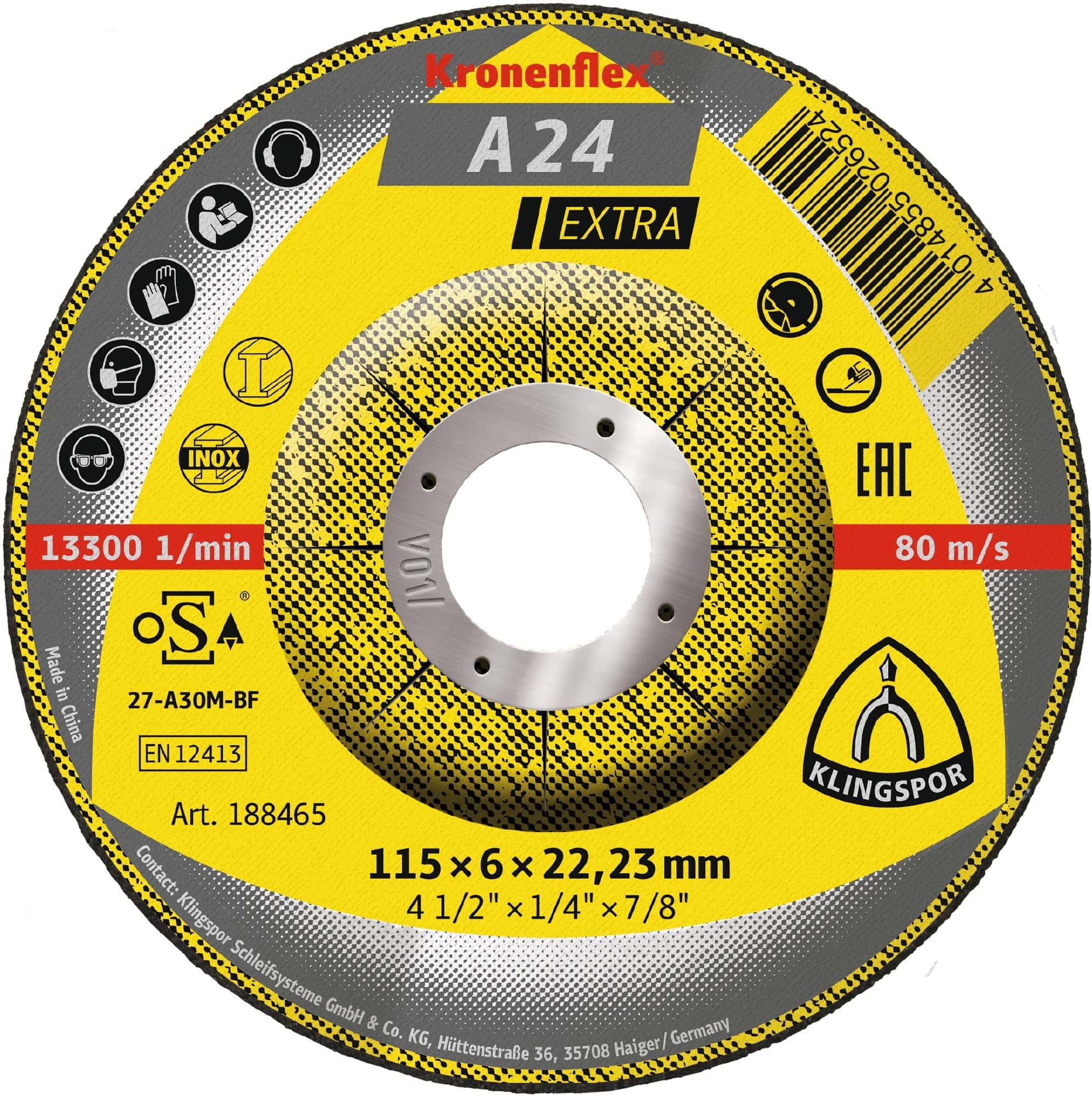 KLINGSPOR Kronenflex® A 24 Extra Trennscheibe 188998, Ø 100 mm x 2,5 mm x 16 mm, P36, A, 15.300 U./Min., Typ 27 Gekröpft, Aluminiumkorn,  Für Metalluniversal